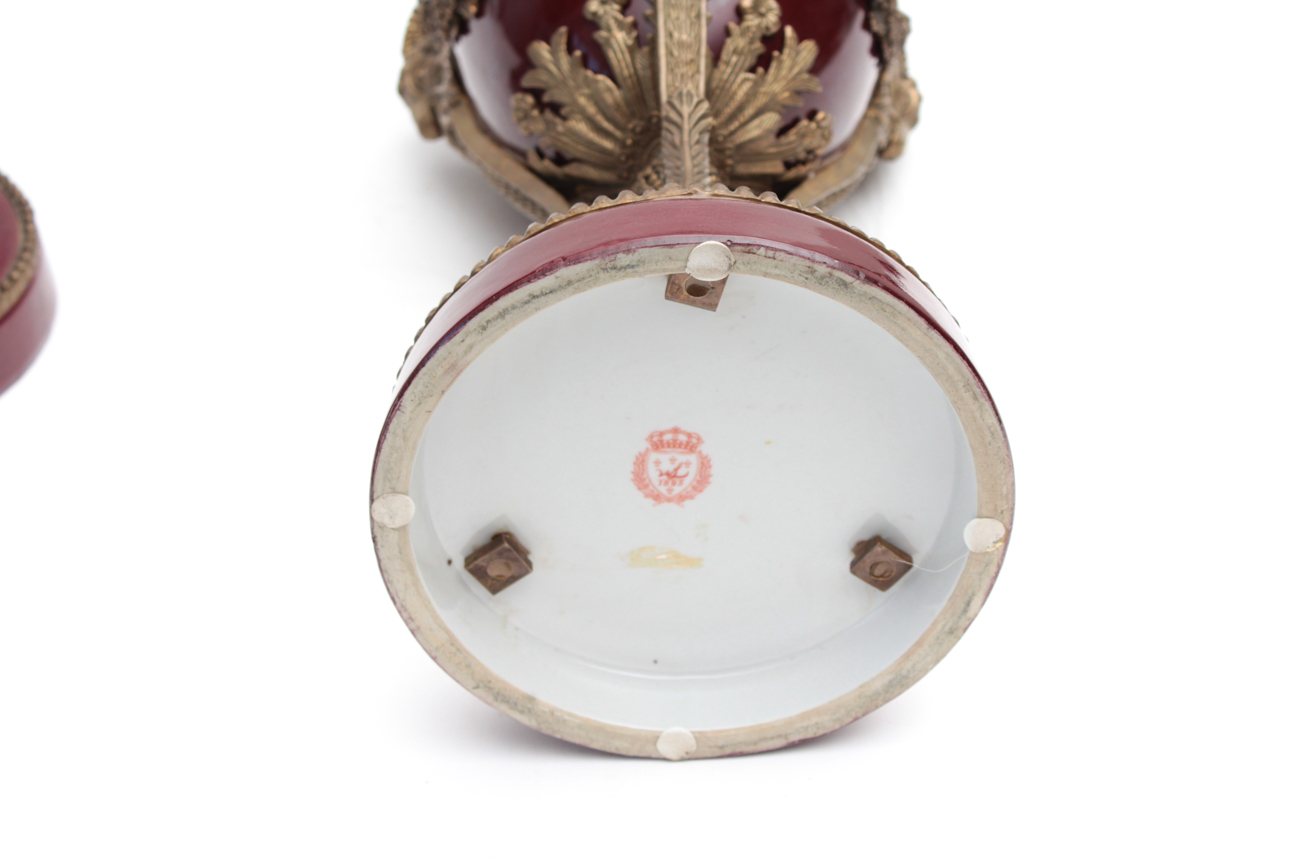 Wong Lee 1895 Porcelain and Bronze Urns, Late 20th Century