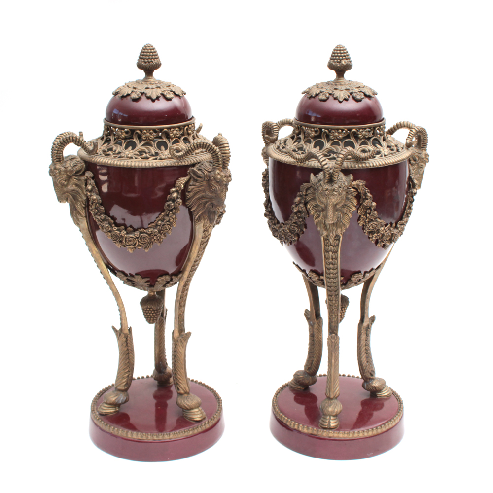 Wong Lee 1895 Porcelain and Bronze Urns, Late 20th Century