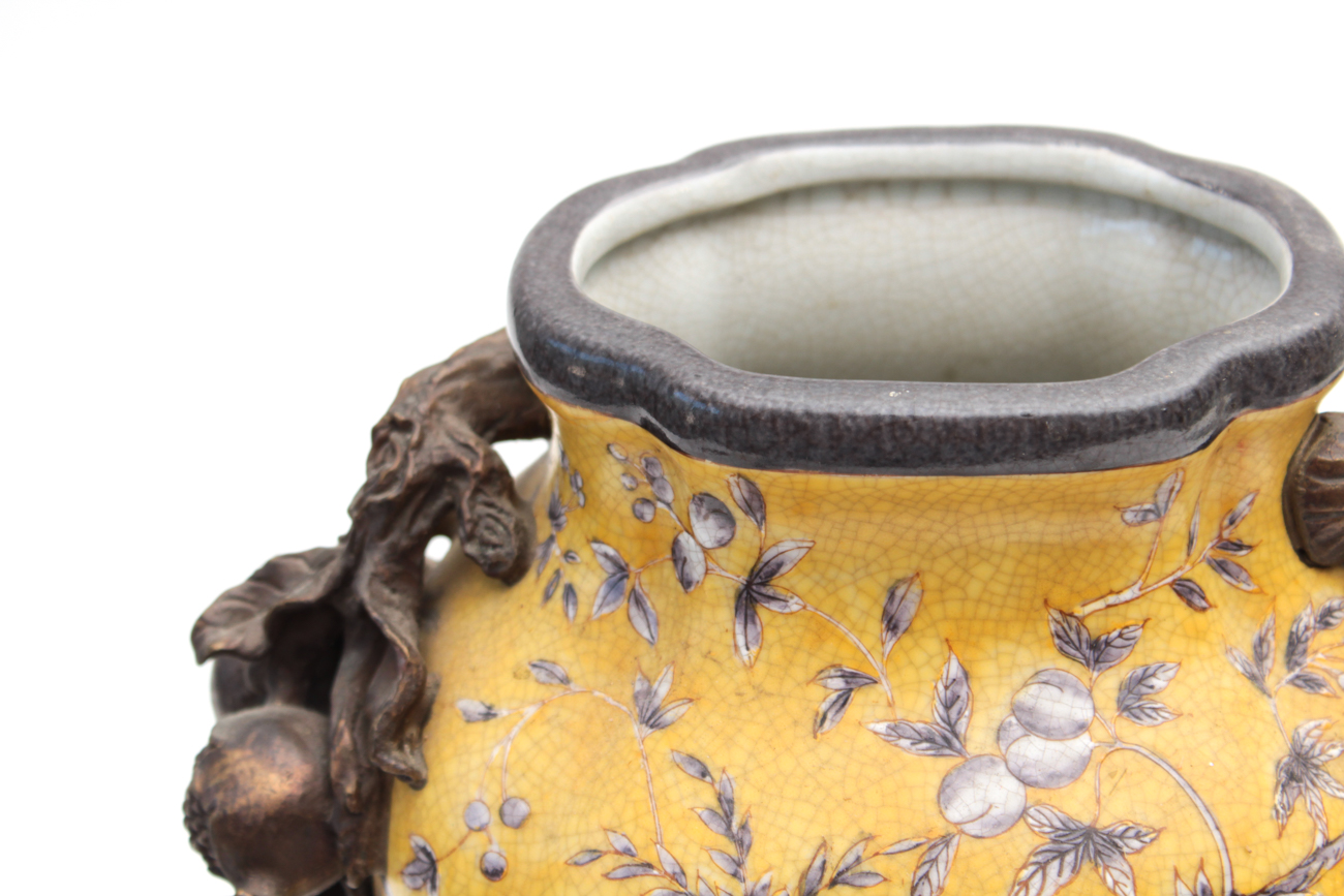 Chinese Hua Rong Tang Porcelain and Bronze Vase