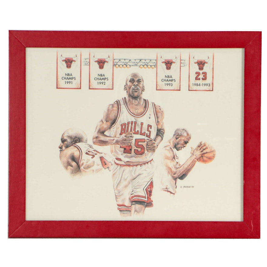 Offset Lithograph after Rugai of Michael Jordan, 1995