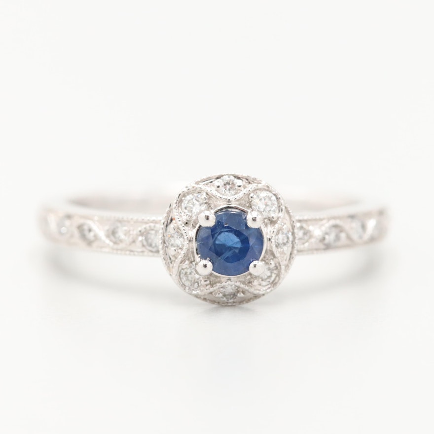 14K White Gold Sapphire and Diamond Ring