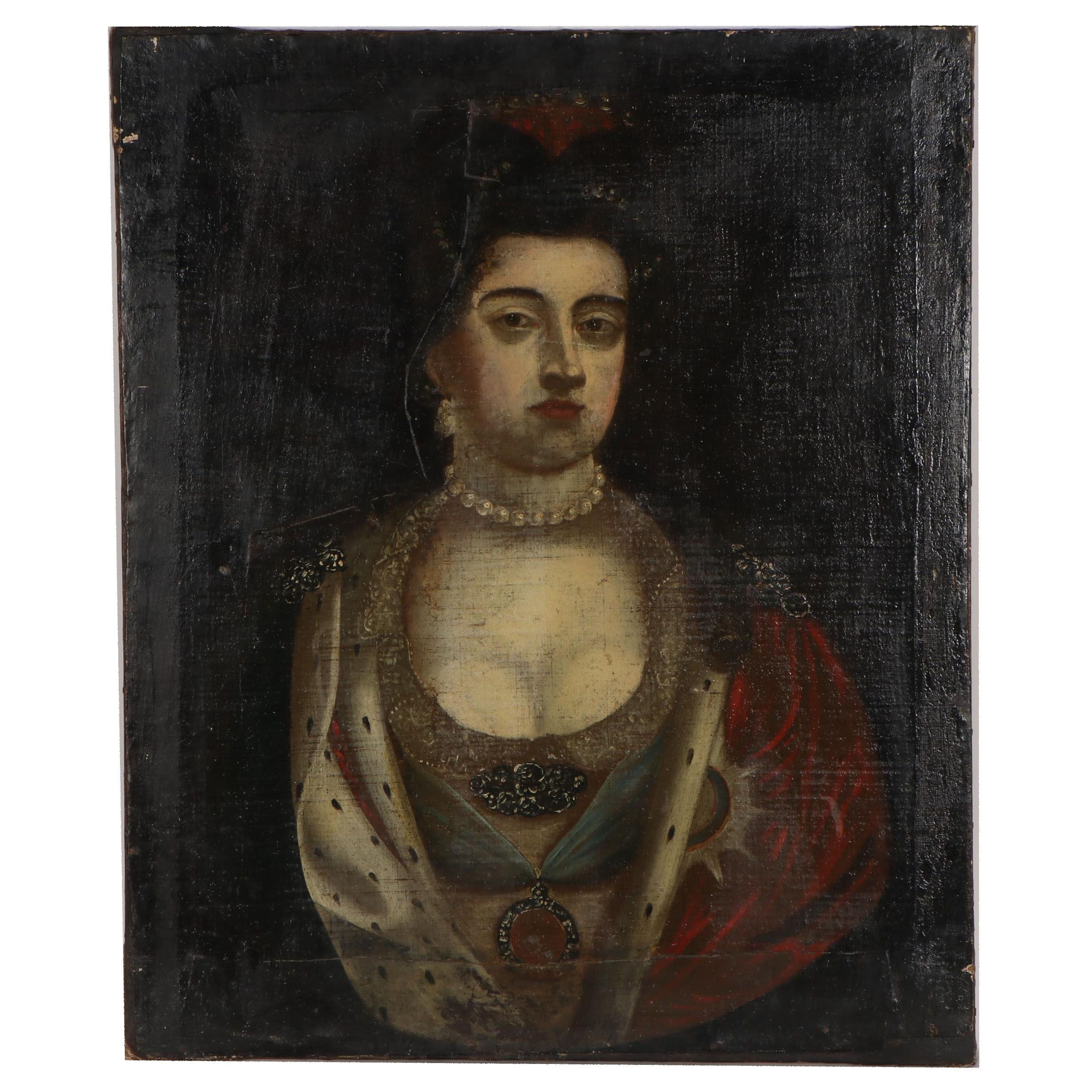 English Provincial School Oil Portrait of Queen Anne of Great Britain