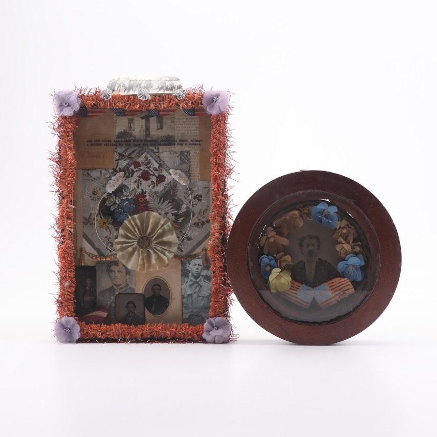 Folk Art American Soldier Memorial Shadow Boxes, 19th to Early 20th Century