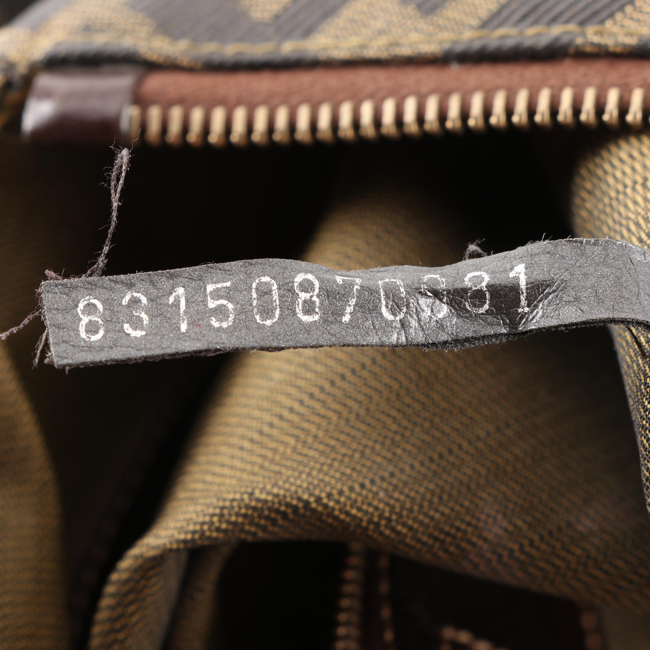 Fendi Zucca Canvas V-Zip Handbag Trimmed in Brown Leather