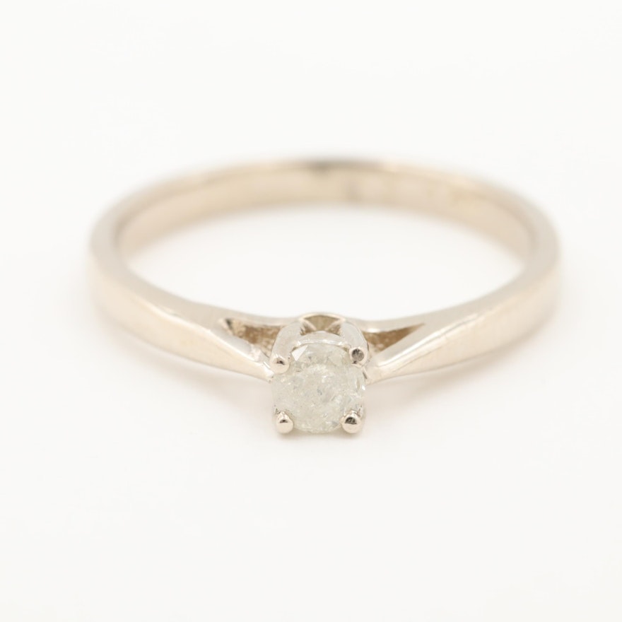 14K White Gold Diamond Solitaire Ring