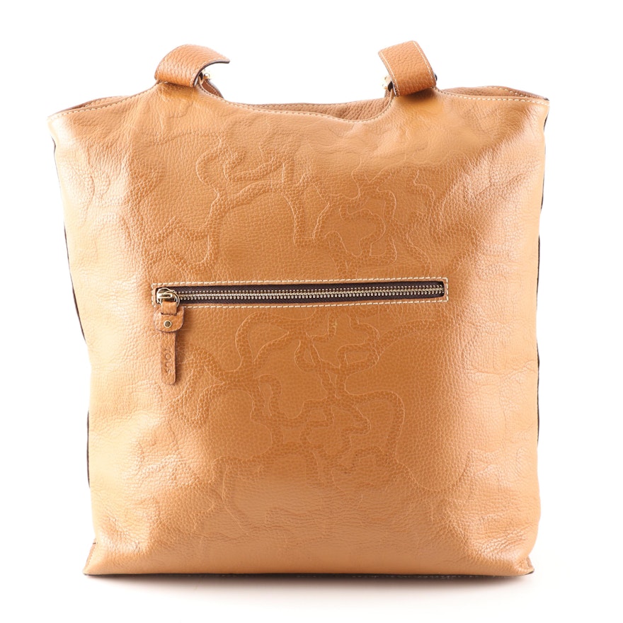 Tous Embossed Pebbled Leather Hobo Bag in Camel