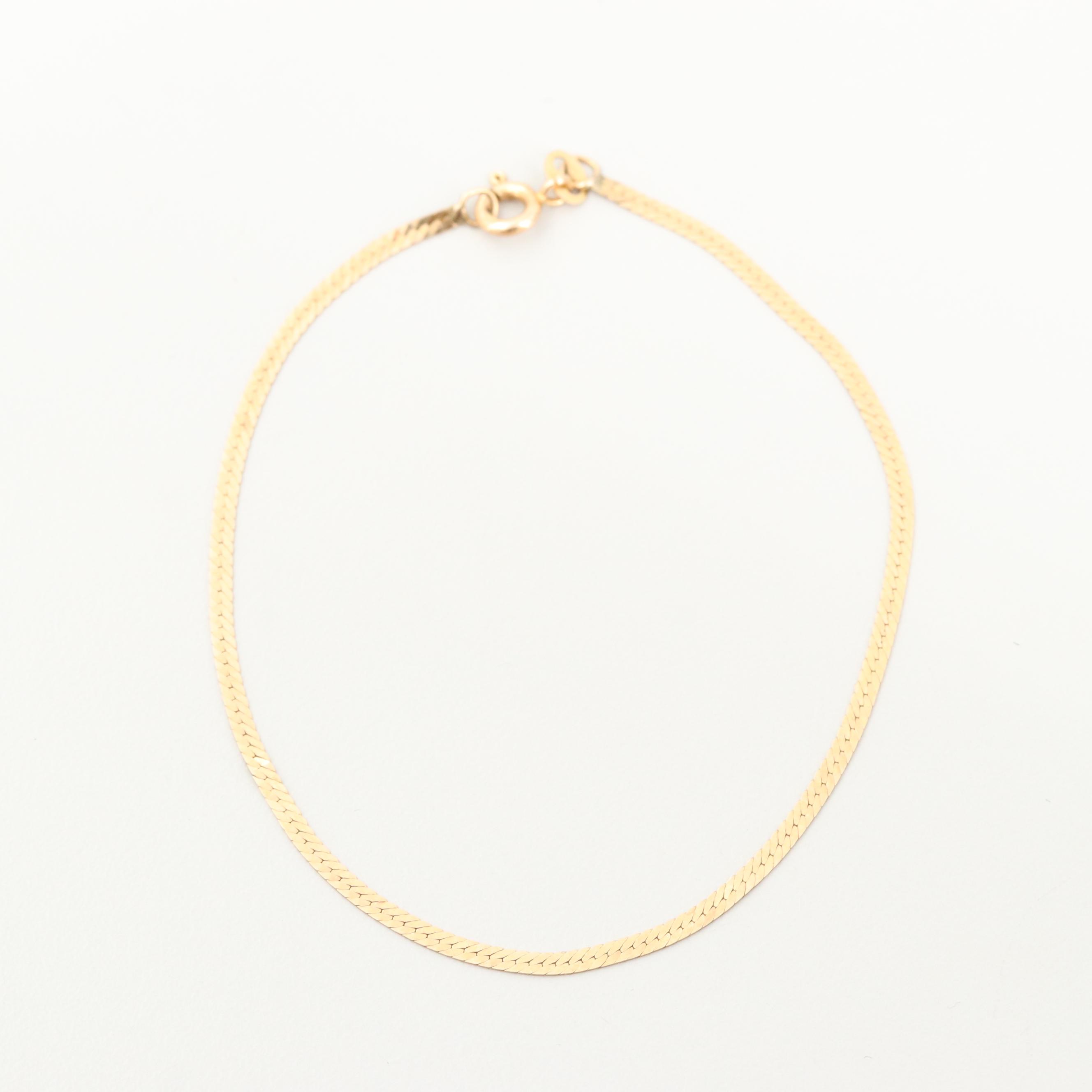 14K Yellow Gold Herringbone Chain Bracelet