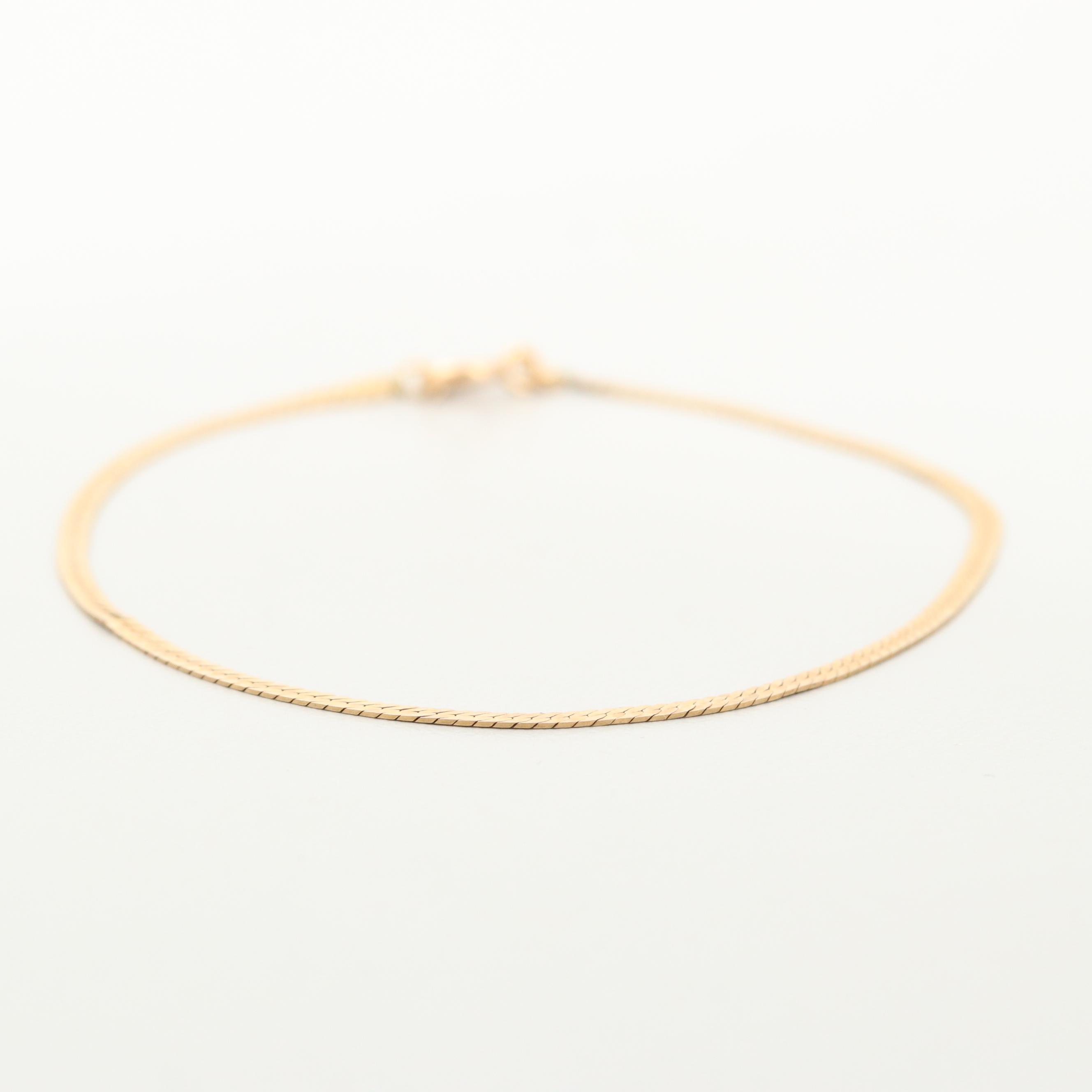 14K Yellow Gold Herringbone Chain Bracelet