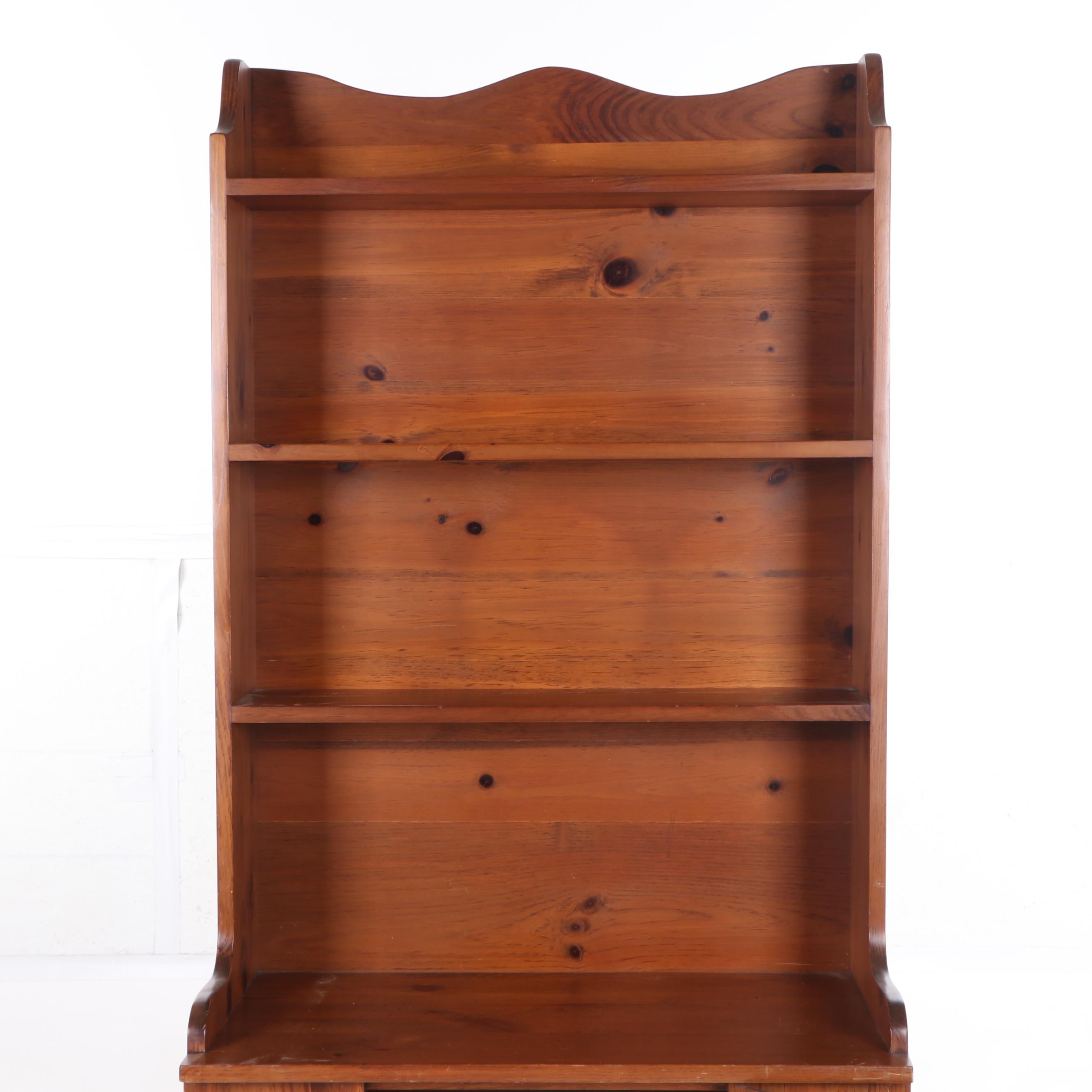 American Primitive Style Pine Cabinet Bookcase, Mid to Late 20th Century