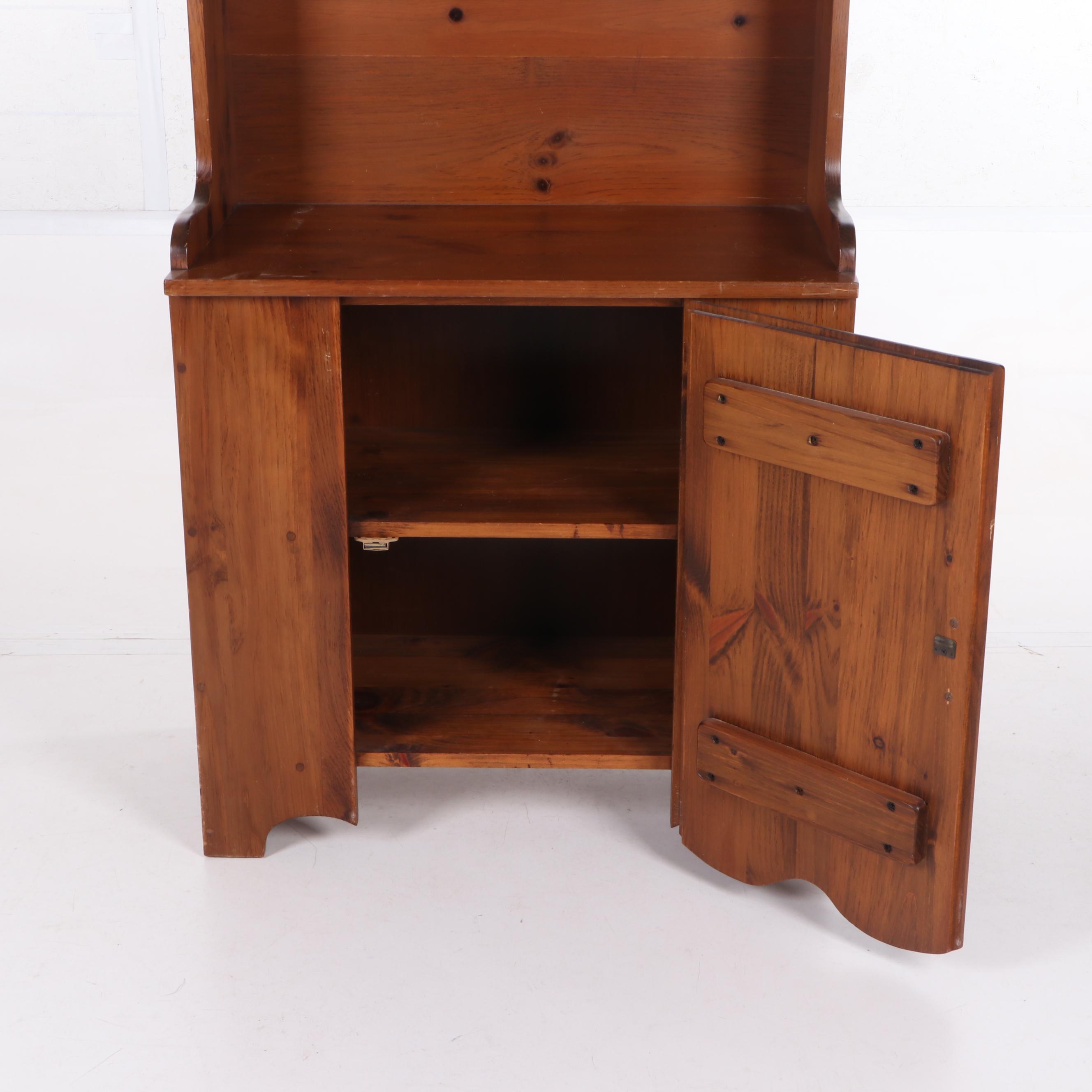 American Primitive Style Pine Cabinet Bookcase, Mid to Late 20th Century