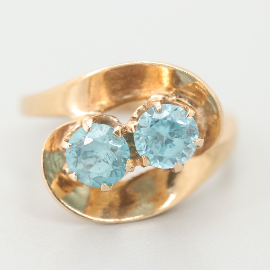 Retro 14K Yellow Gold Blue Zircon Swirl Ring