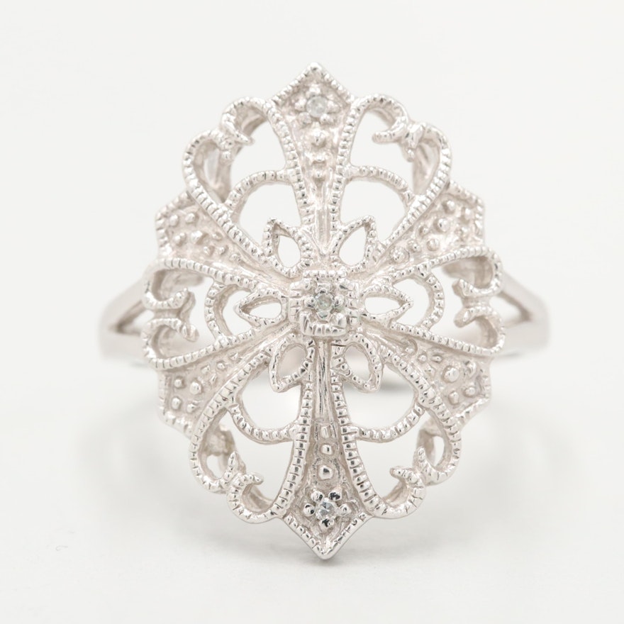 14K White Gold Diamond Openwork Ring