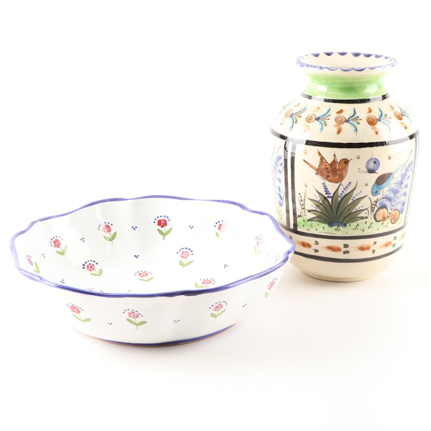 Mexican Vase and Sigma Porcelain "Le Petite Fleur" Pasta Bowl