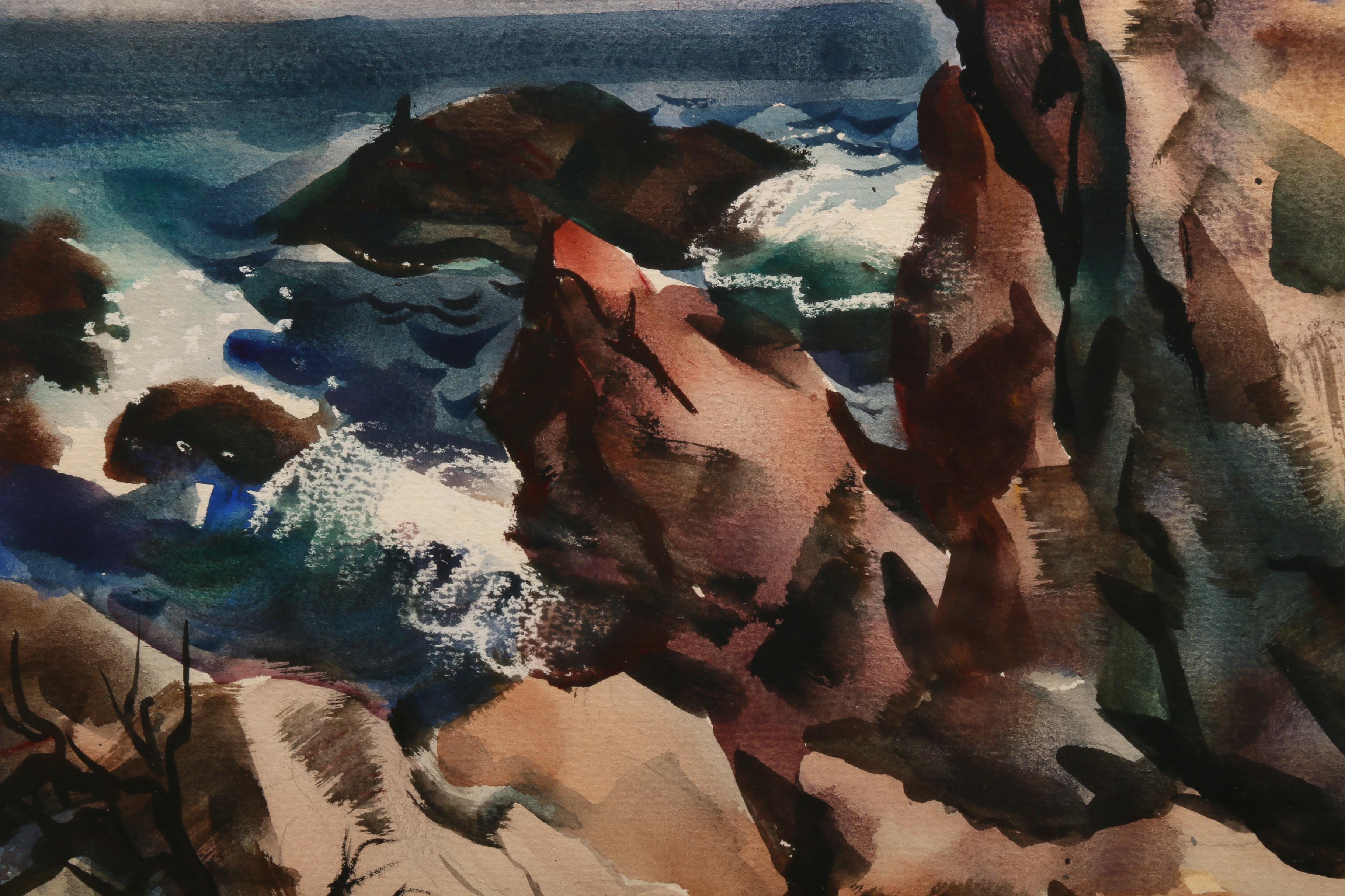 Carl Zimmerman Watercolor Painting of Coastal Landscape "Heavy Sea"