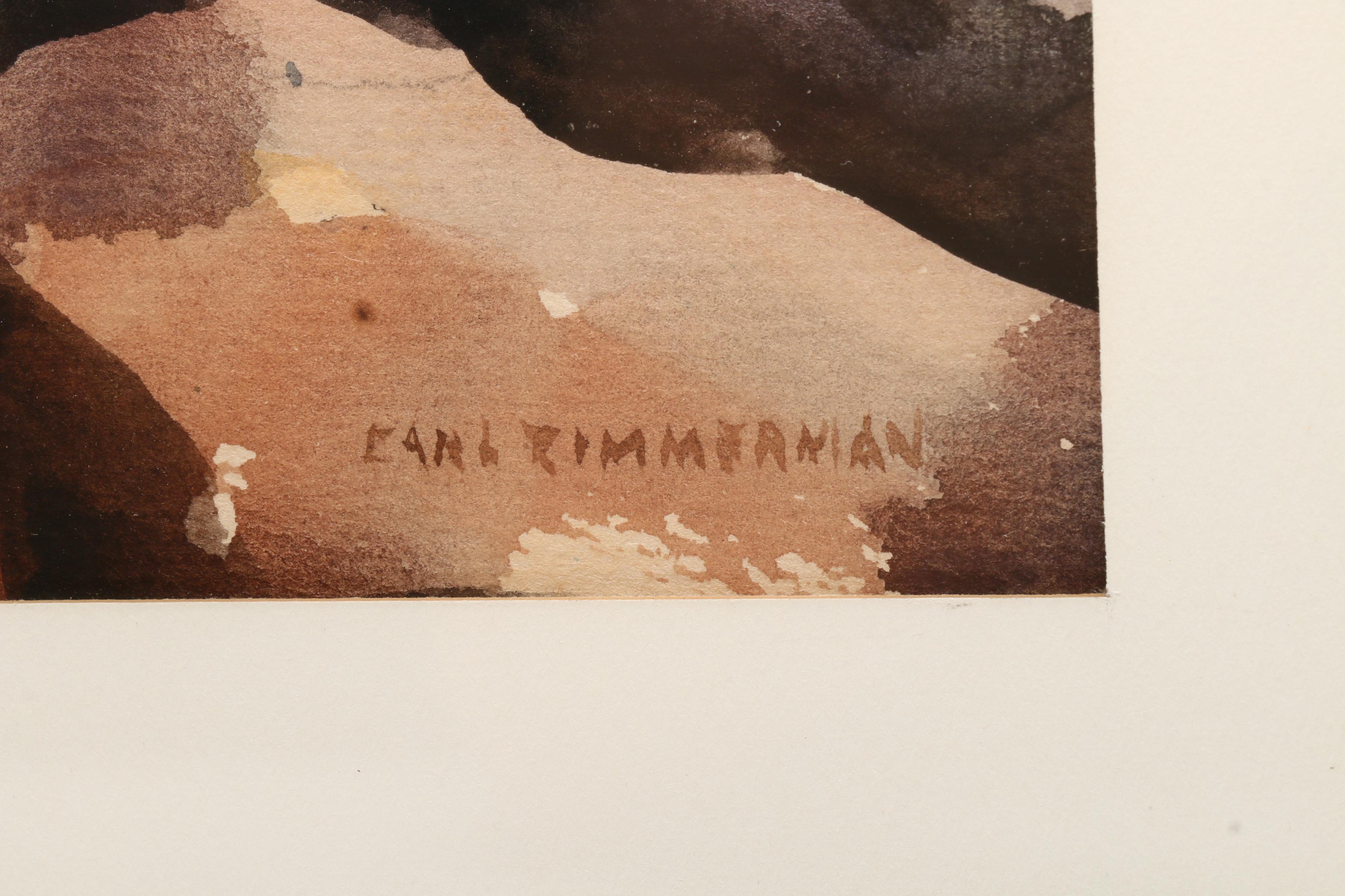 Carl Zimmerman Watercolor Painting of Coastal Landscape "Heavy Sea"