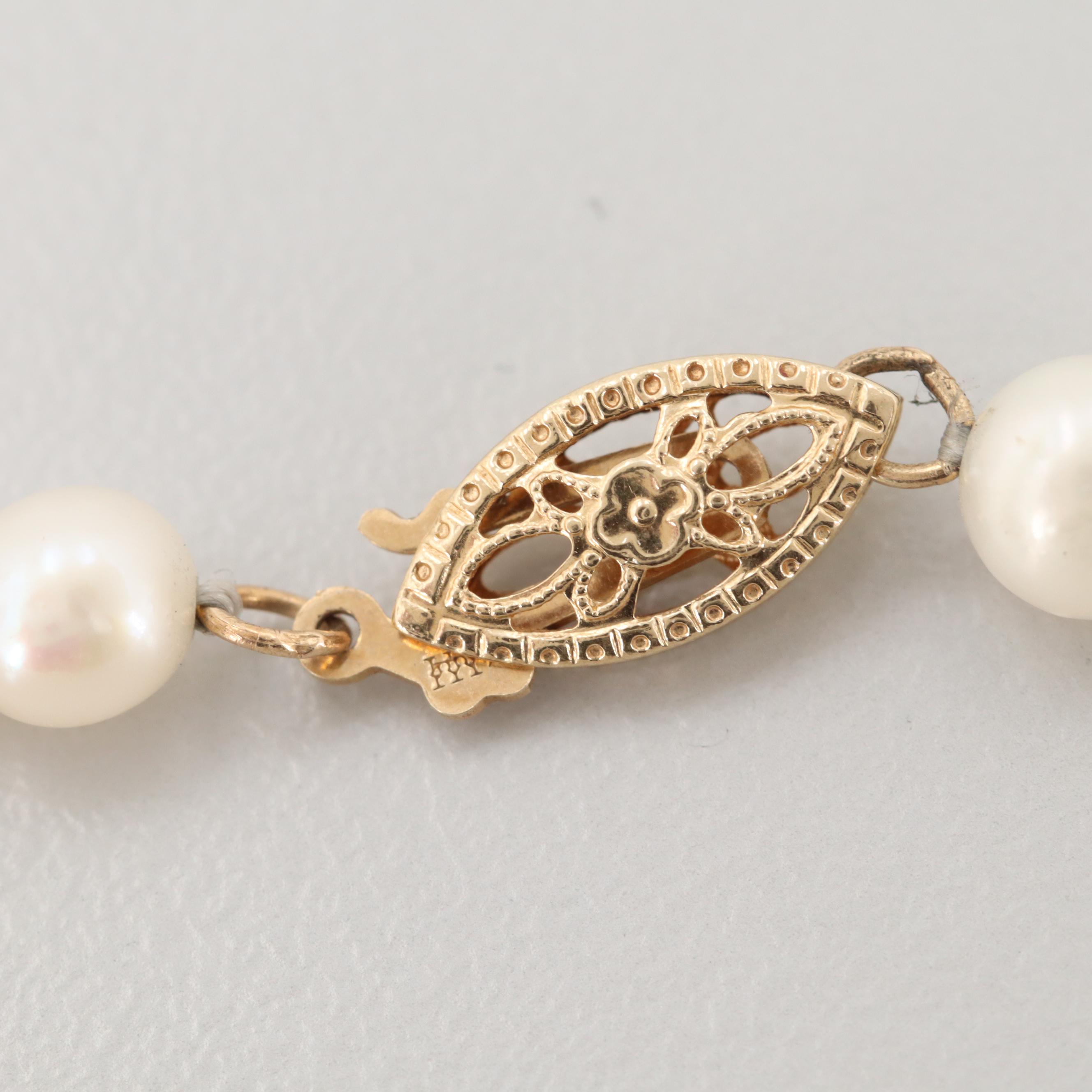 14K Yellow Gold Cultured Pearl Beaded Bracelet