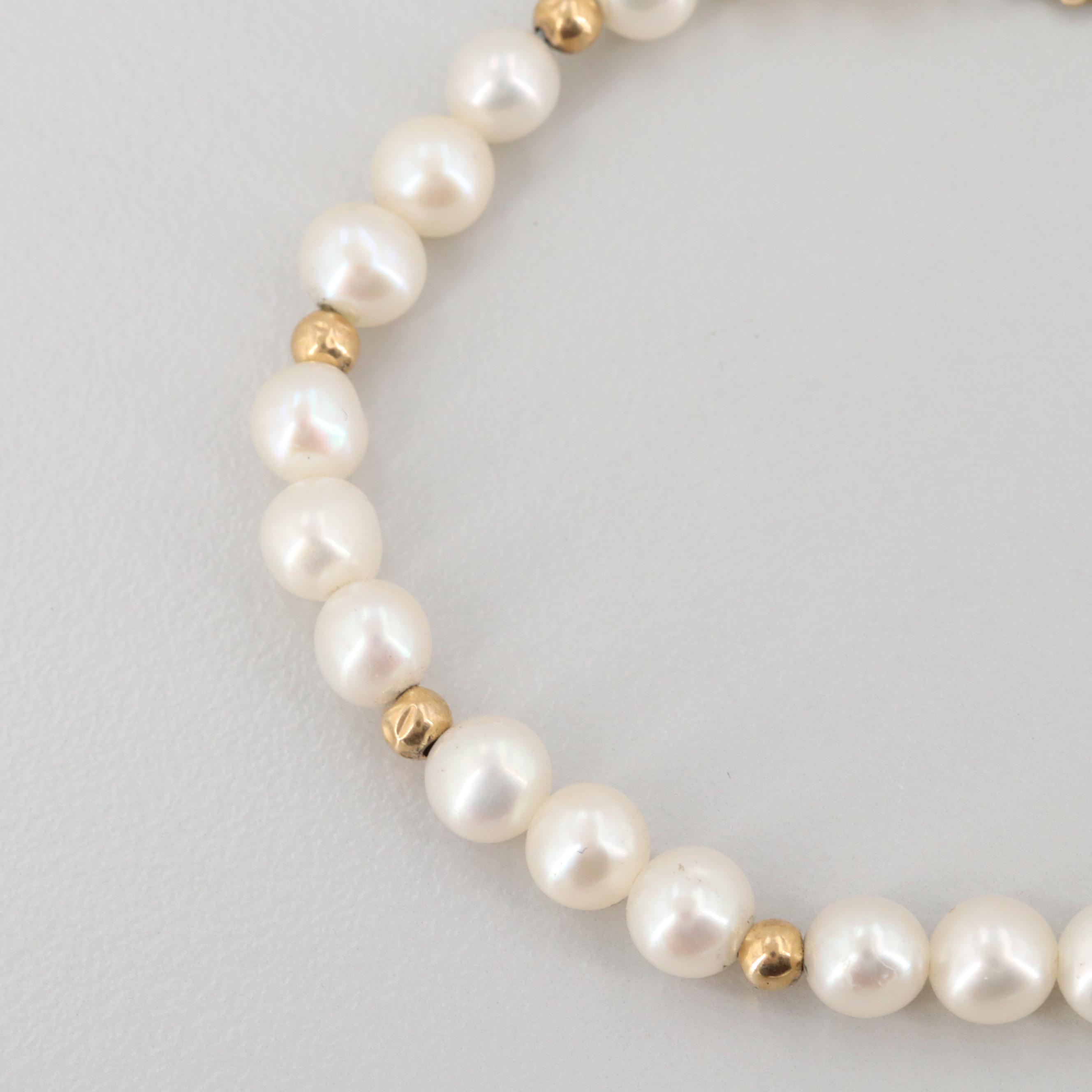 14K Yellow Gold Cultured Pearl Beaded Bracelet