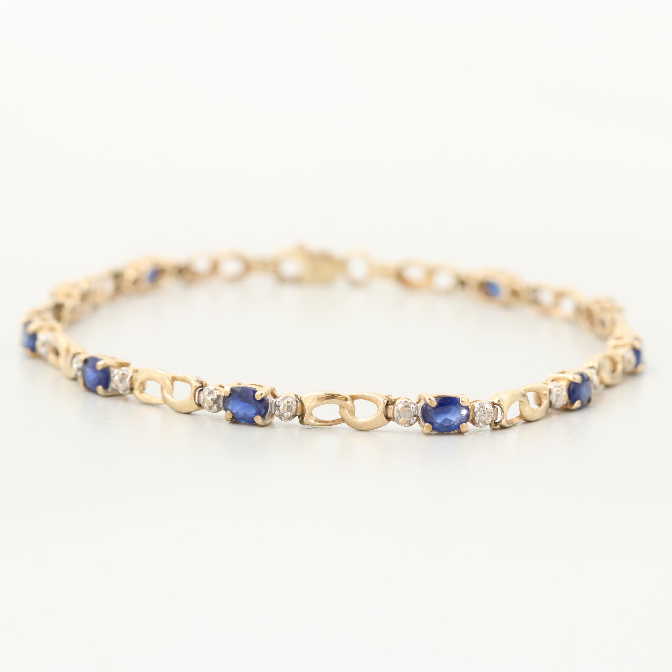 10K Yellow Gold Sapphire and Diamond Bracelet