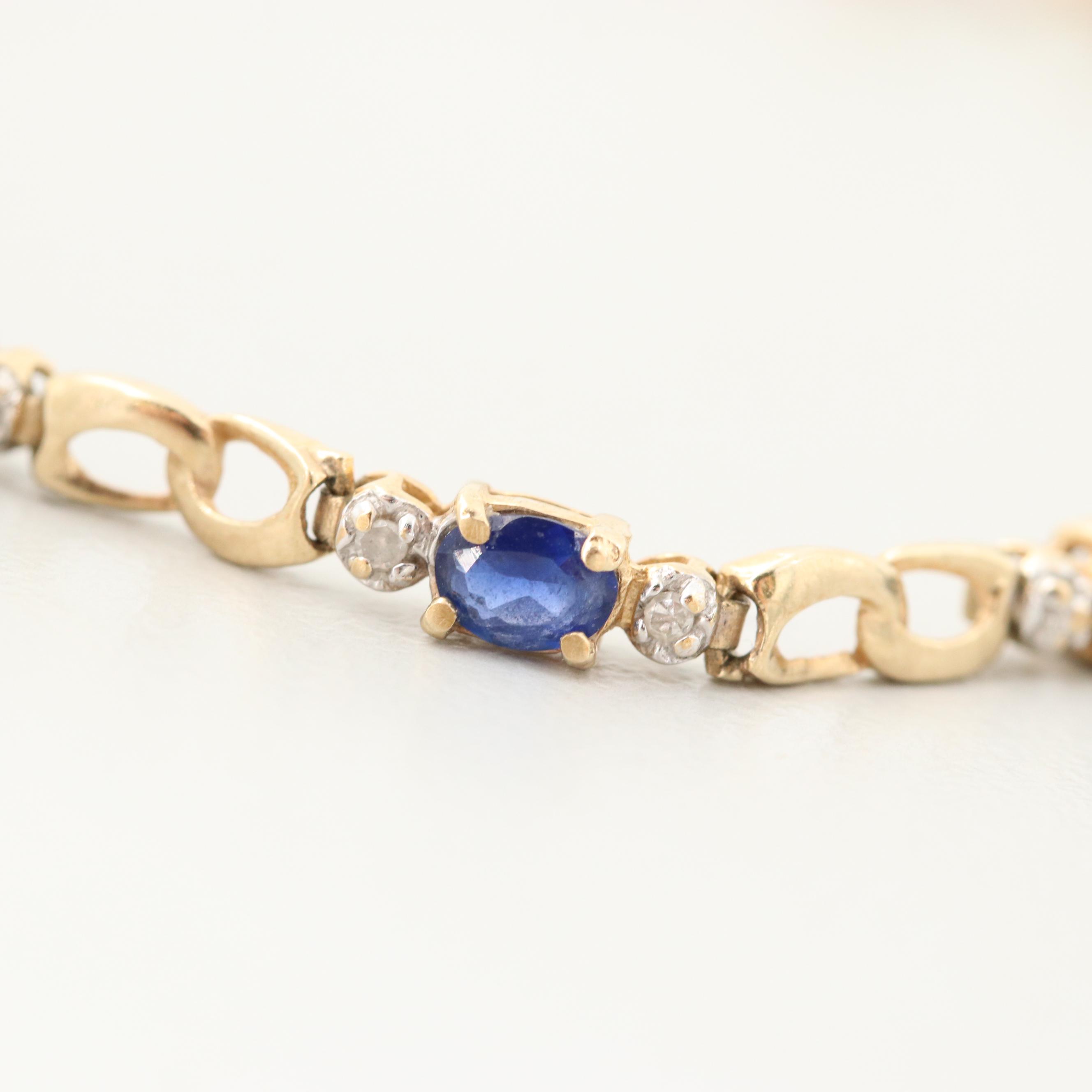 10K Yellow Gold Sapphire and Diamond Bracelet