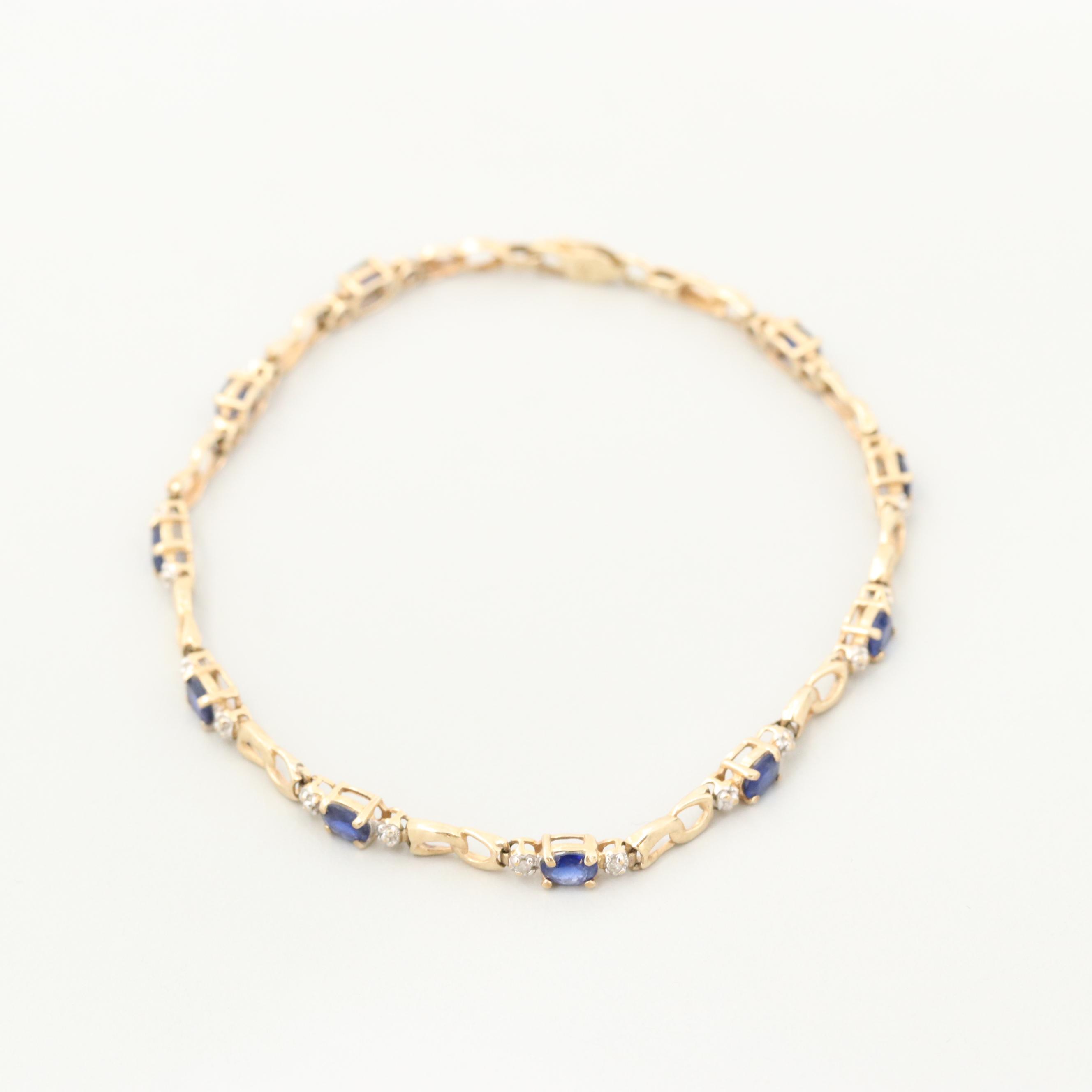 10K Yellow Gold Sapphire and Diamond Bracelet