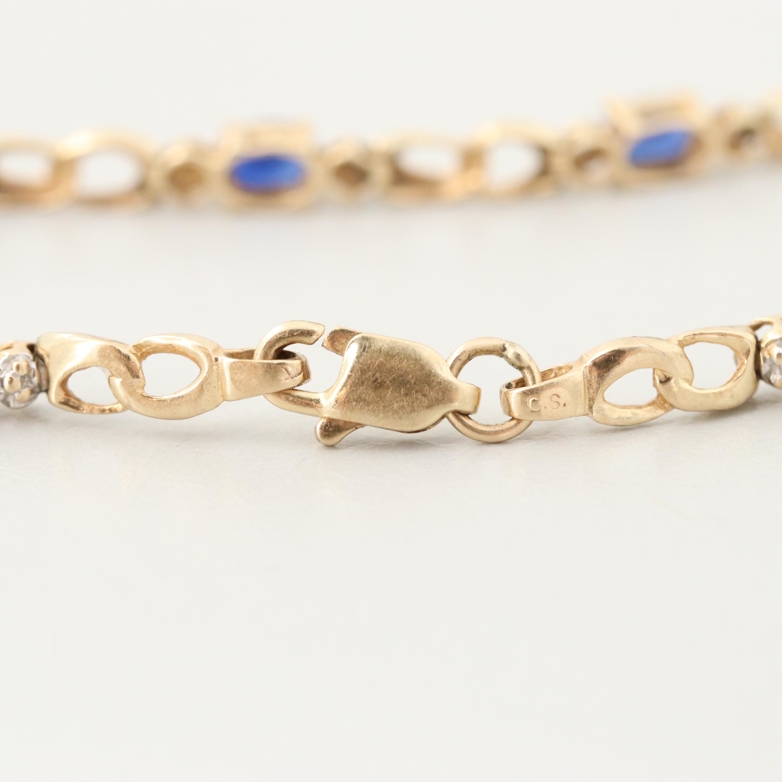 10K Yellow Gold Sapphire and Diamond Bracelet