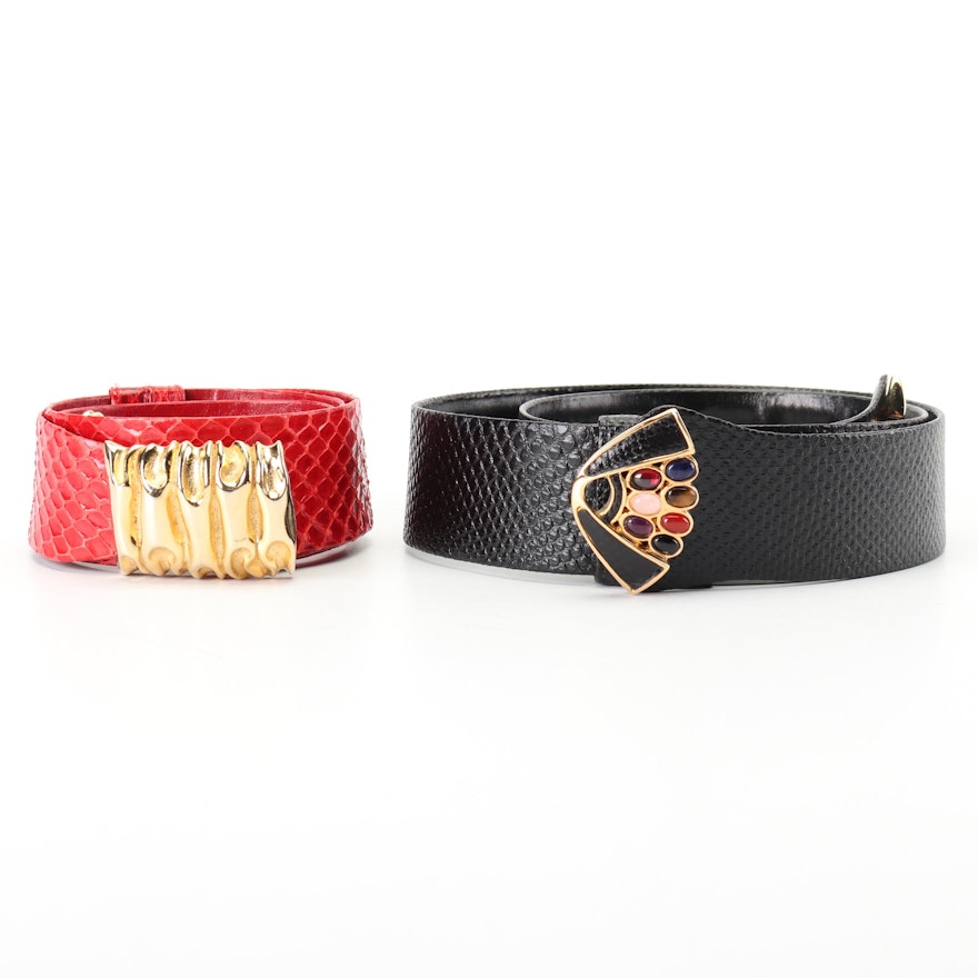 Judith Leiber Leather and Snakeskin Belts