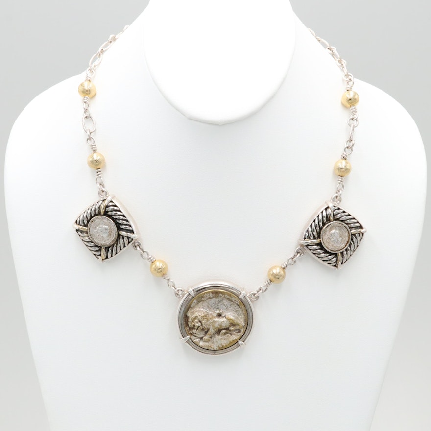 Barry Brinker 950 Silver Necklace With Gold Wash Accents