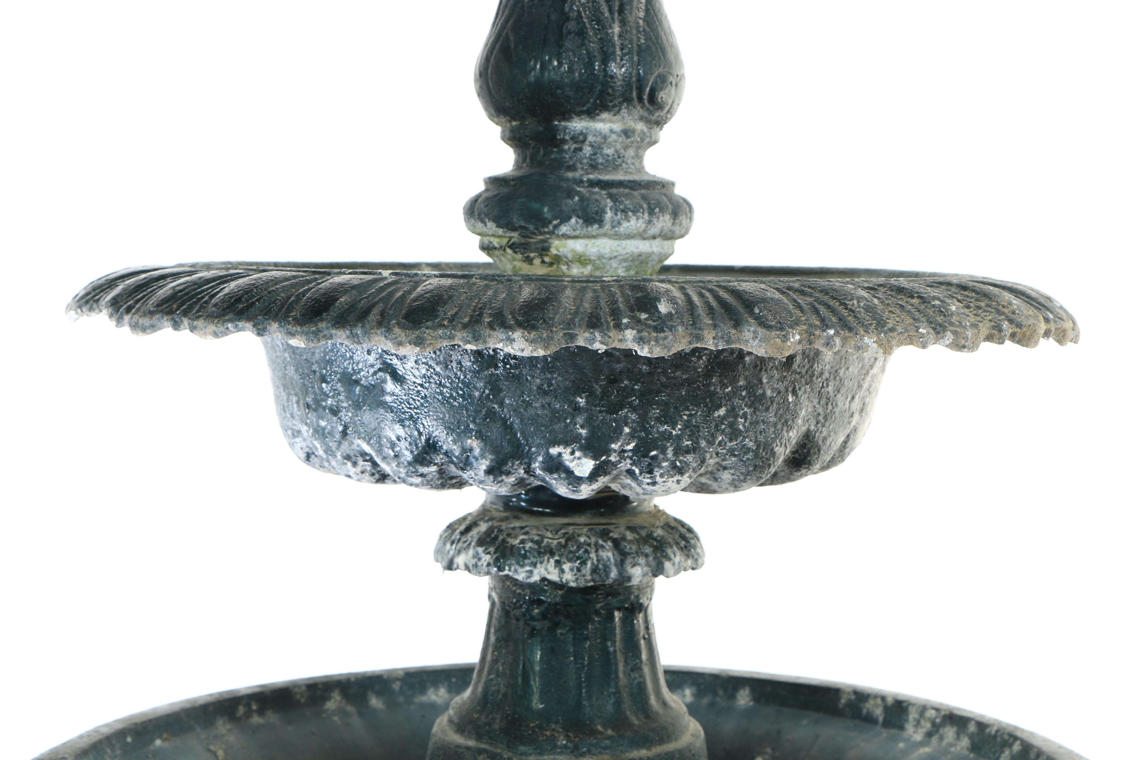 Three Tier Cast Aluminum Fountain With Swan Neck Birds at Base