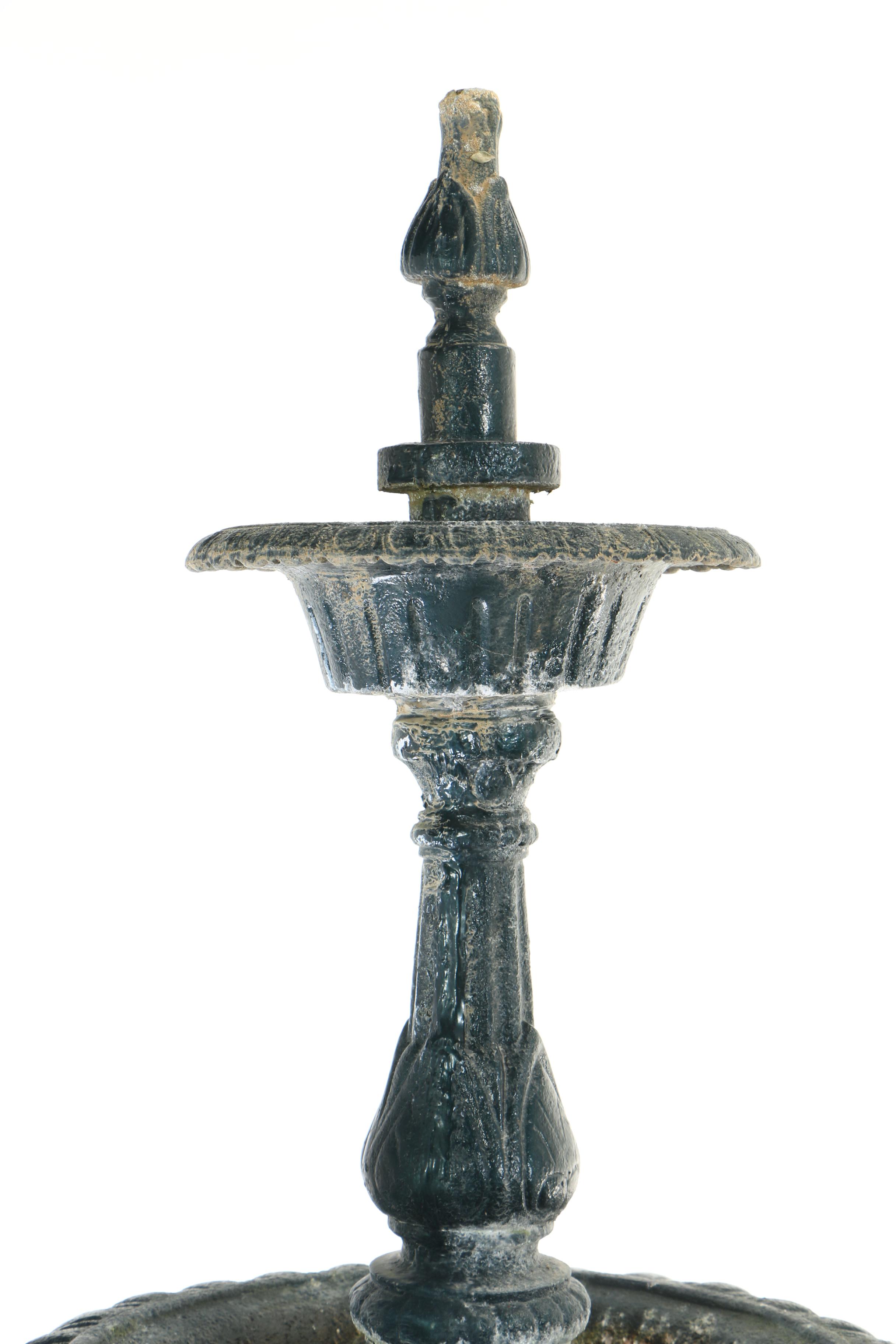 Three Tier Cast Aluminum Fountain With Swan Neck Birds at Base