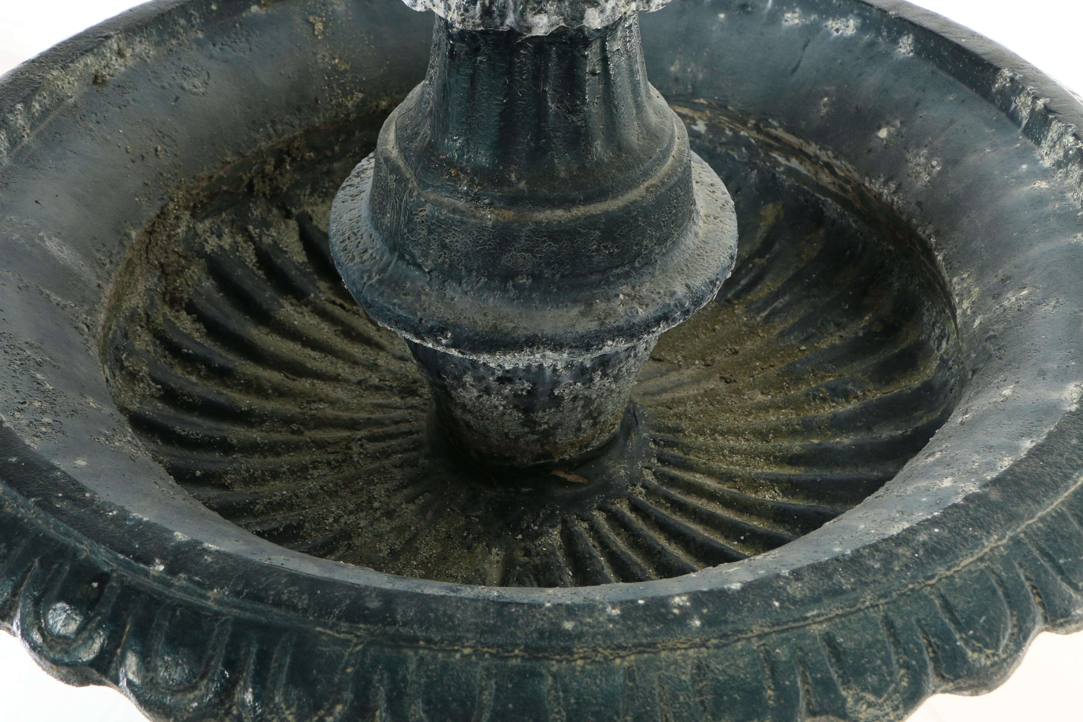 Three Tier Cast Aluminum Fountain With Swan Neck Birds at Base