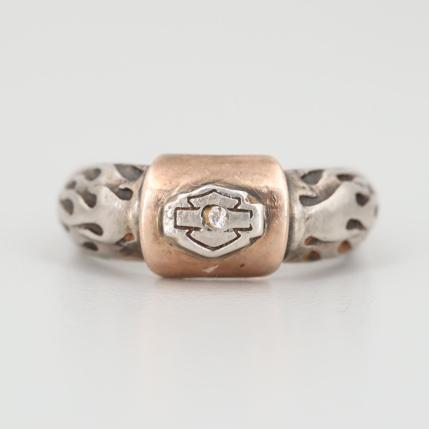 Sterling Silver Cubic Zirconia Ring with 10K Rose Gold Accents