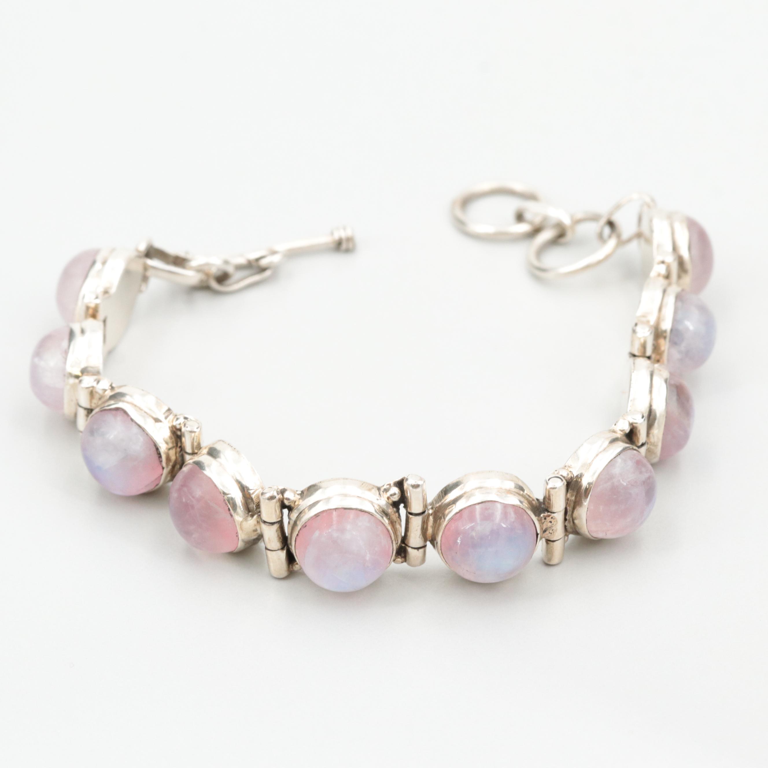 Sterling Silver Moonstone Rhinestone Bracelet