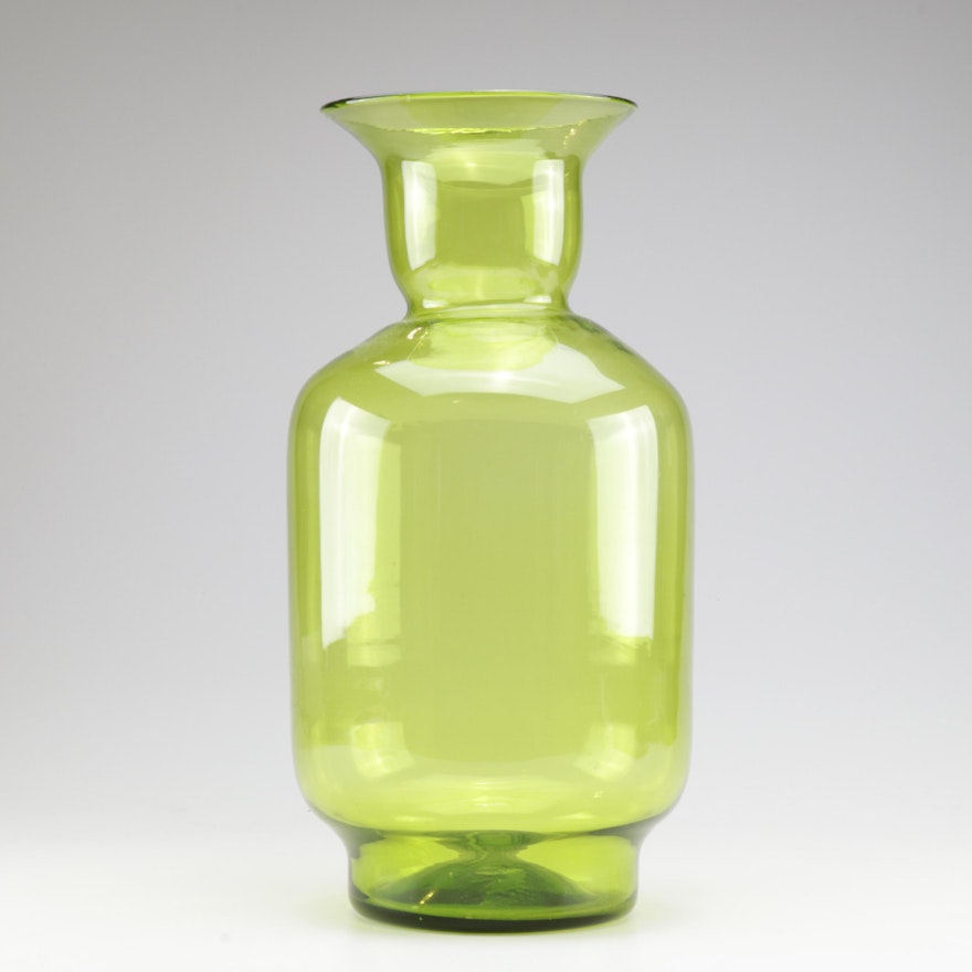Blenko Glass Floor Vase in Green, Mid-Century