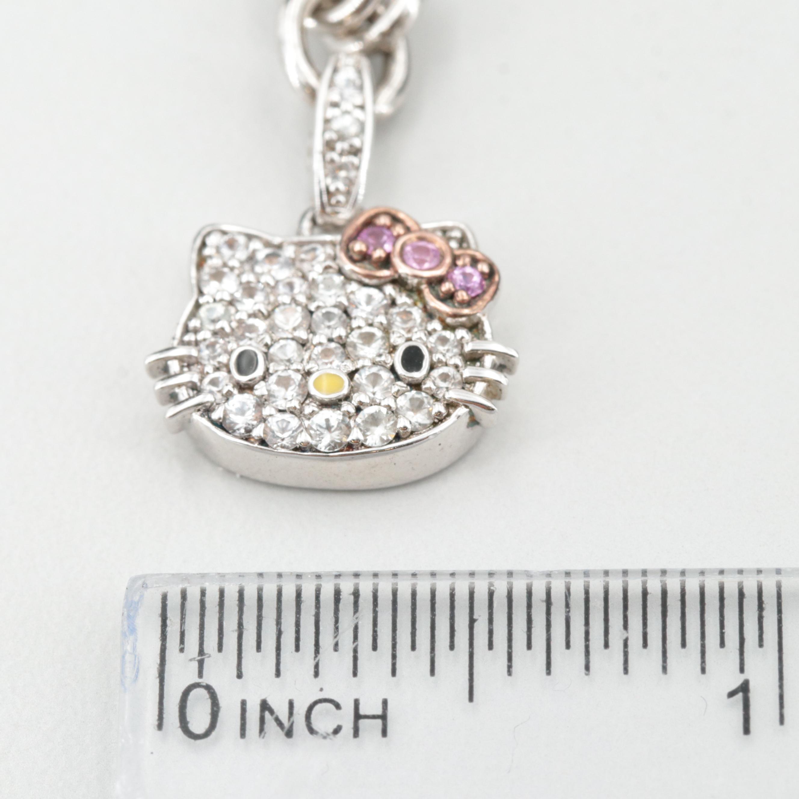 Hello Kitty Sterling Silver Synthetic Pink and White Sapphire Bracelet