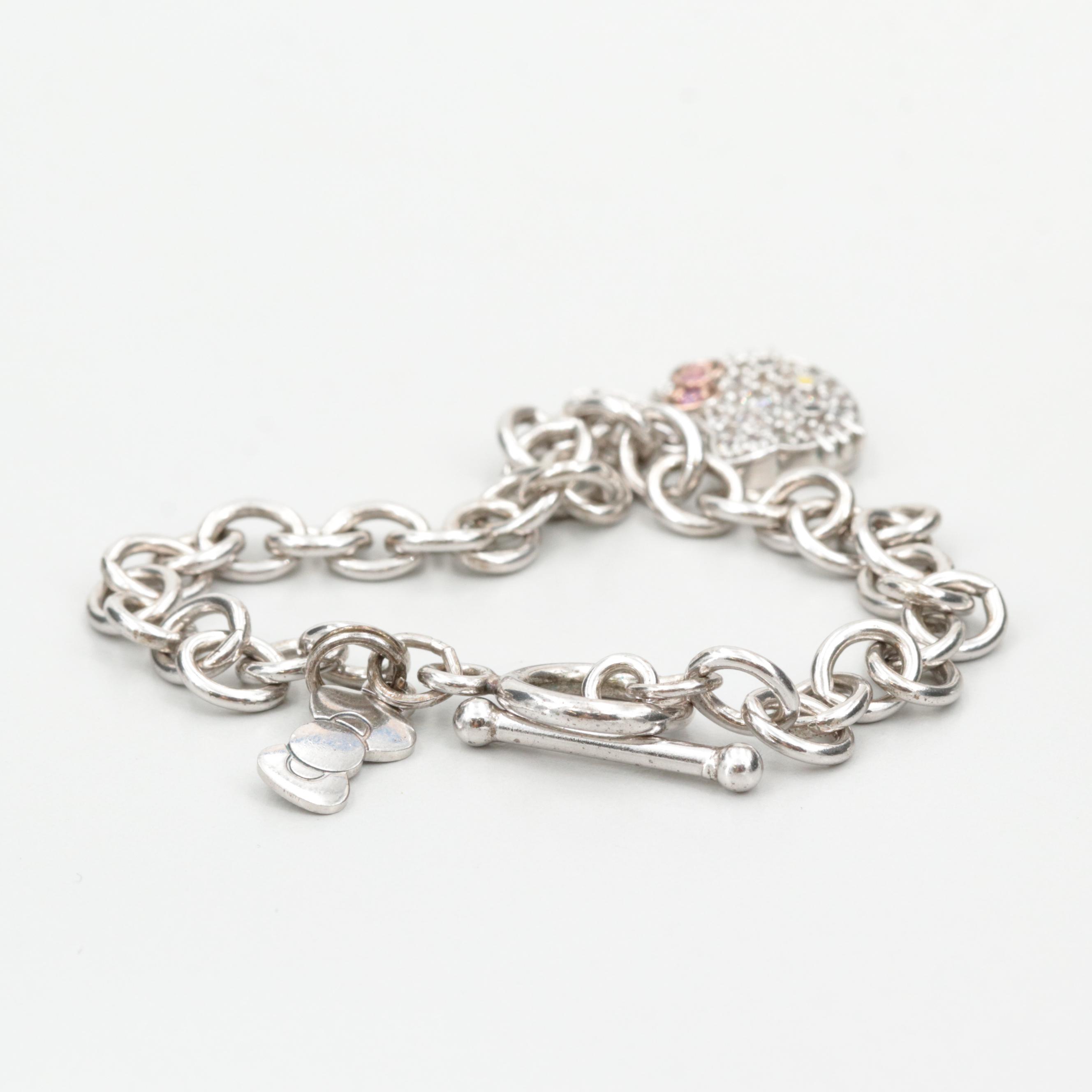 Hello Kitty Sterling Silver Synthetic Pink and White Sapphire Bracelet