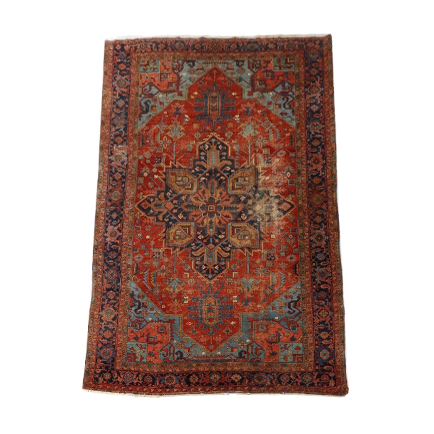 Hand-Knotted Persian Heriz Wool Room Sized Rug