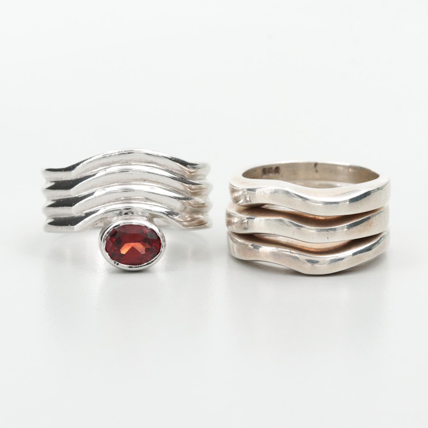 Assorted Sterling Silver Rings Featuring Garnet Ring