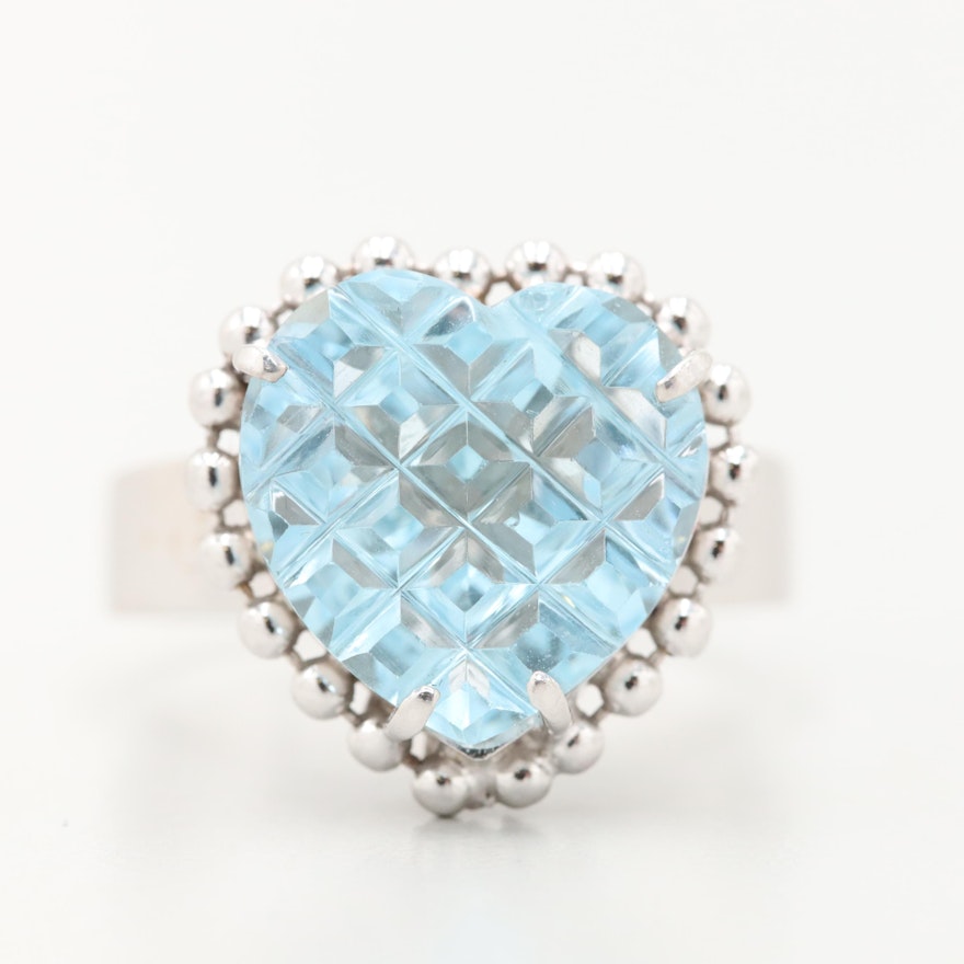 14K White Gold Blue Topaz Heart Ring