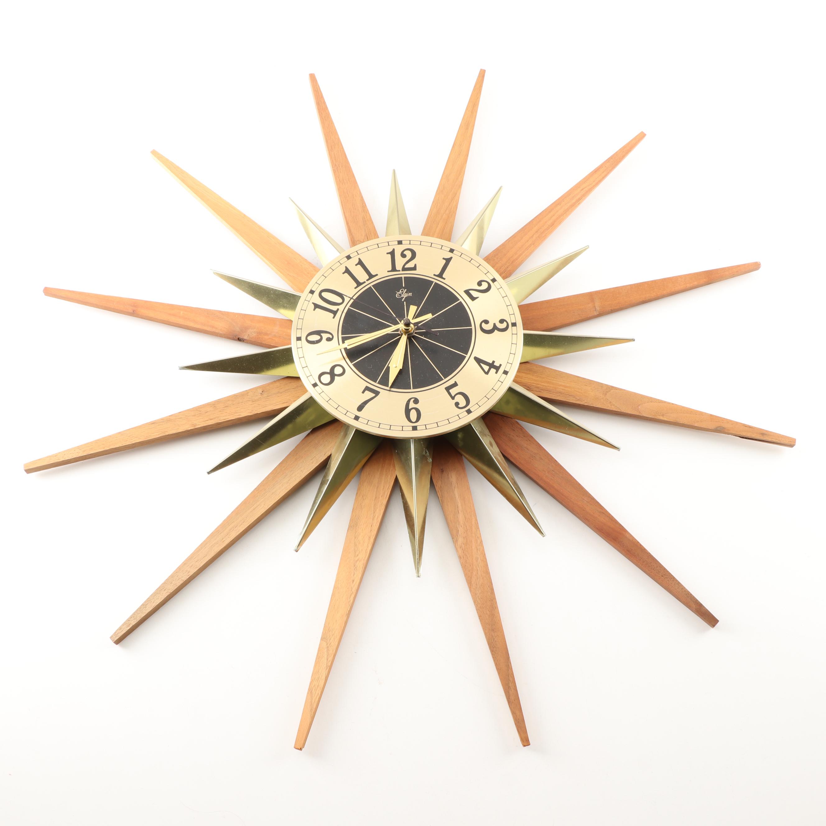 Elgin Mid Century Modern Starburst Wall Clock