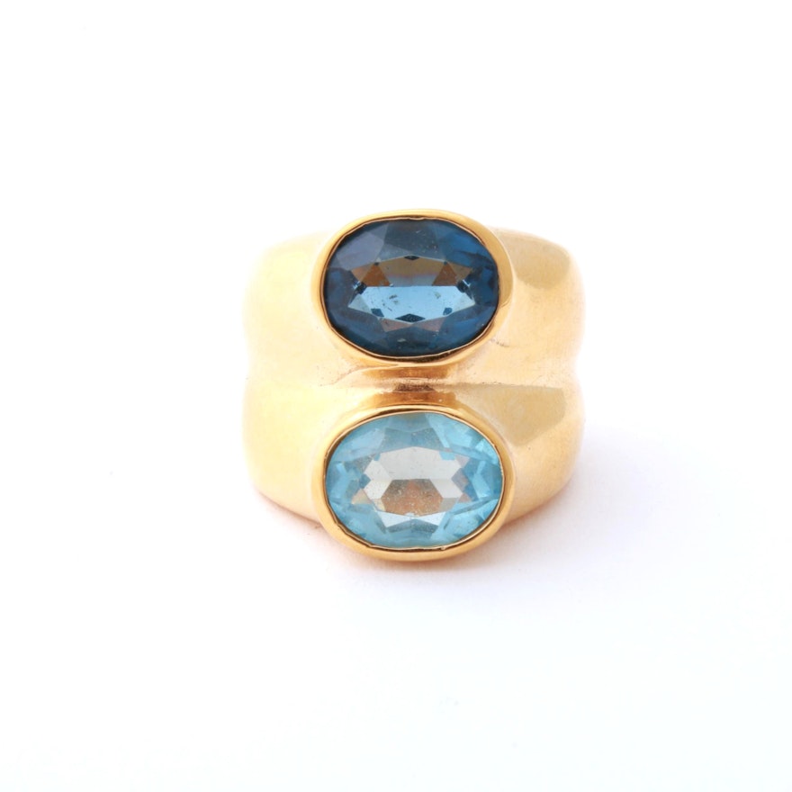 18K Heavy Gold Electroplate Blue Topaz Ring