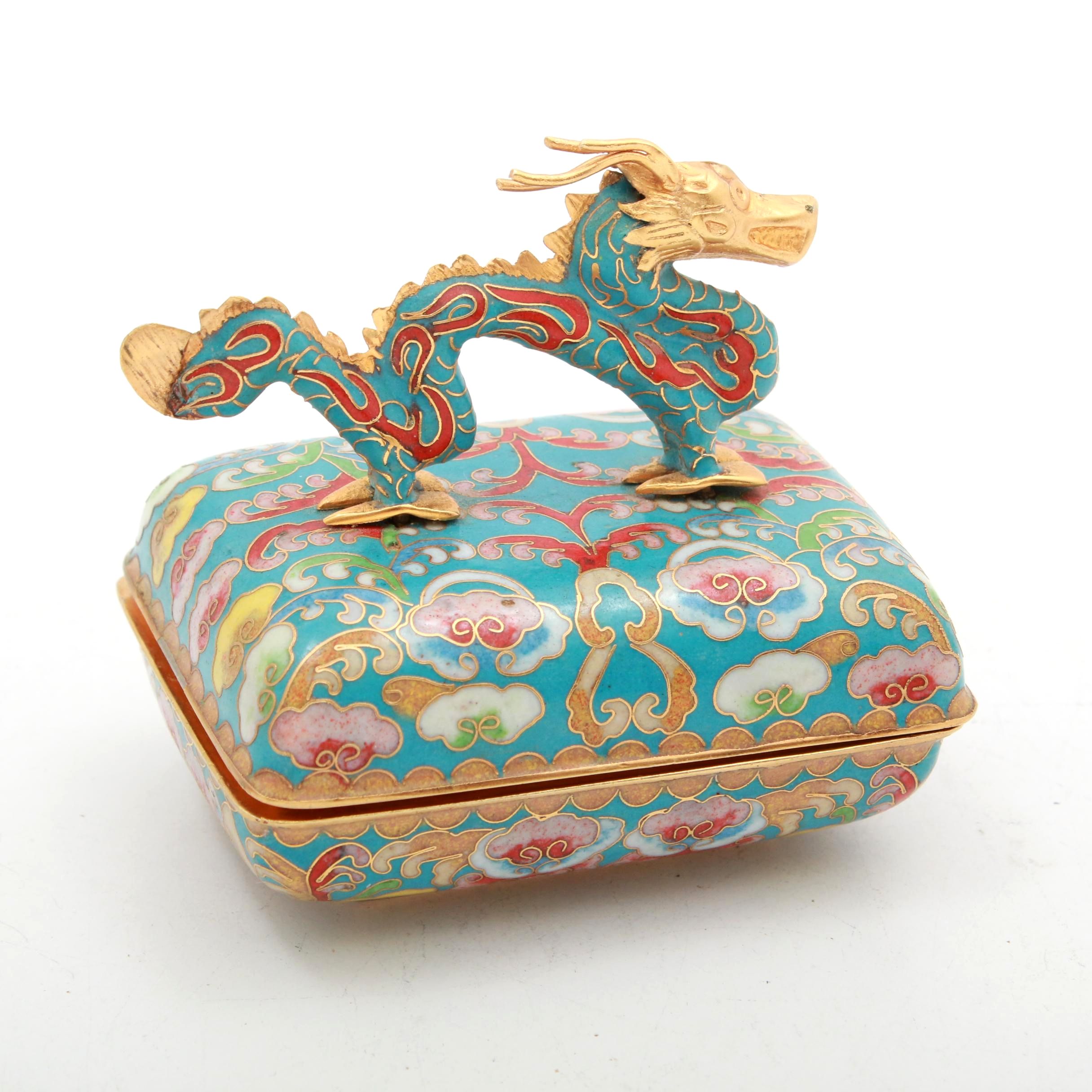 Ardleigh Elliott Chinese Cloisonné "Dragon's Dance" Music Trinket Box