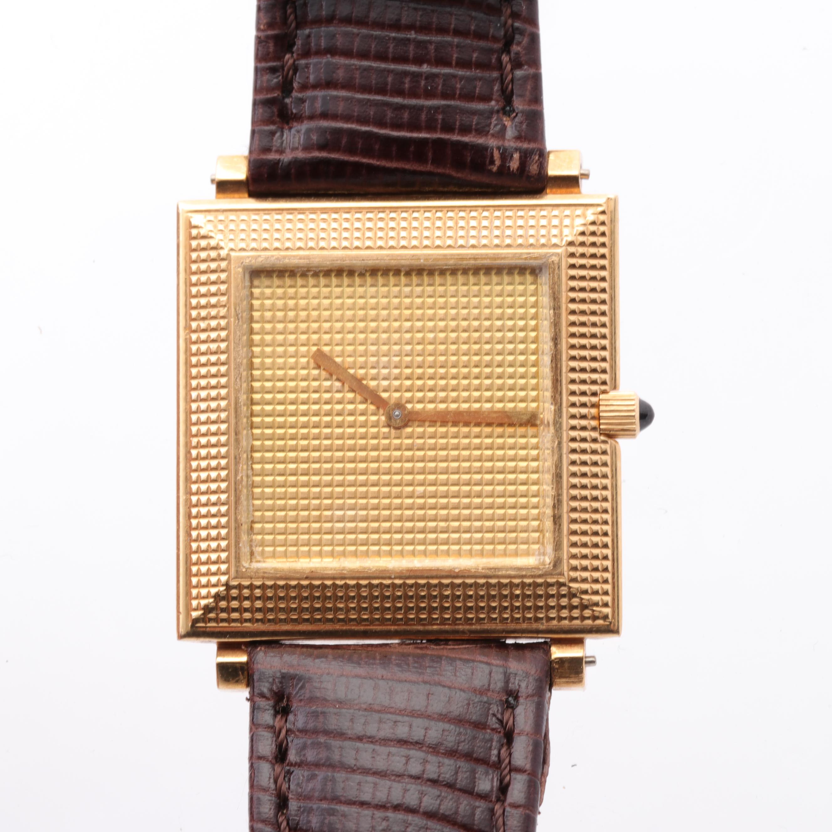 18K Yellow Gold Boucheron Carre Clou de Paris 25MM Watch with Sapphire Crown