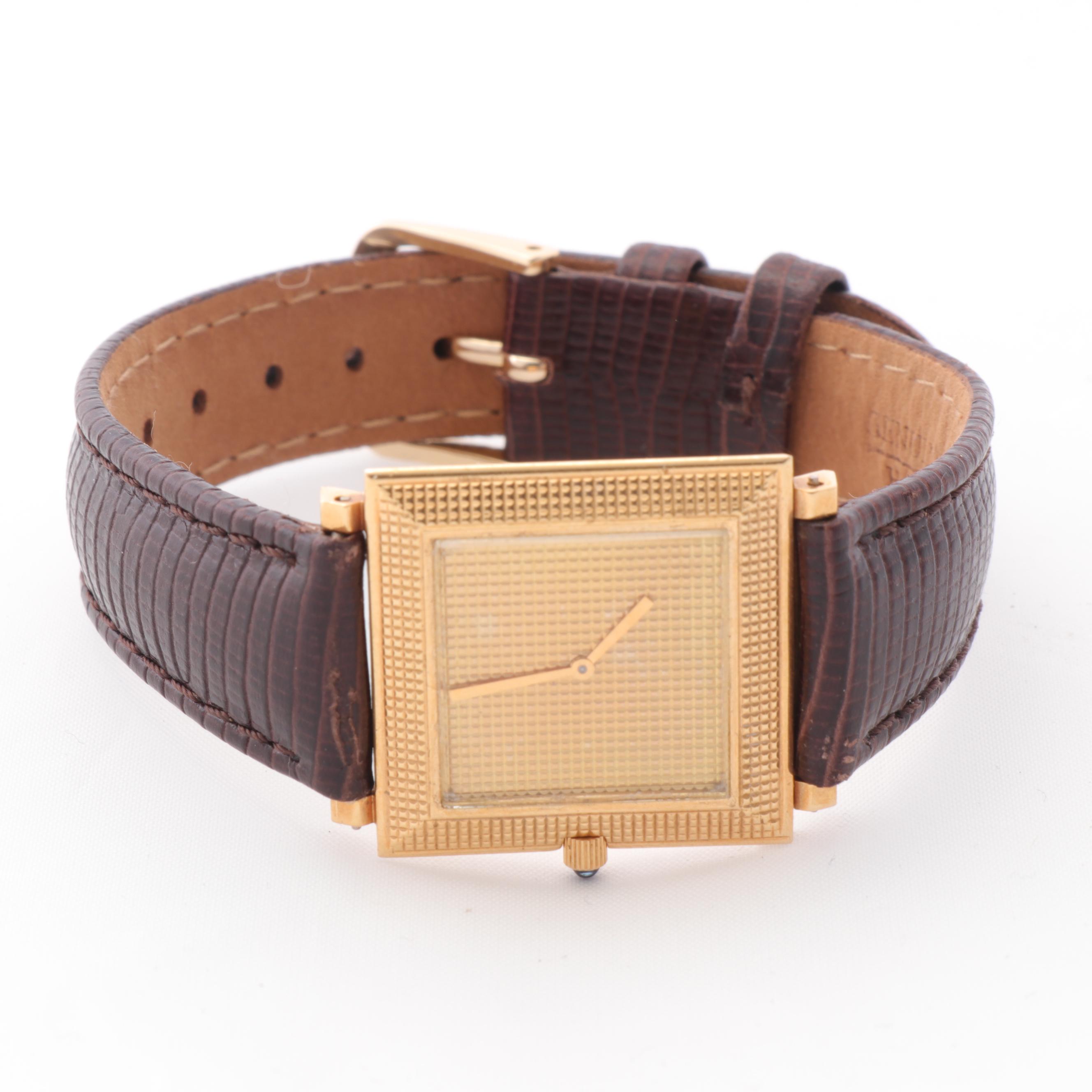 18K Yellow Gold Boucheron Carre Clou de Paris 25MM Watch with Sapphire Crown