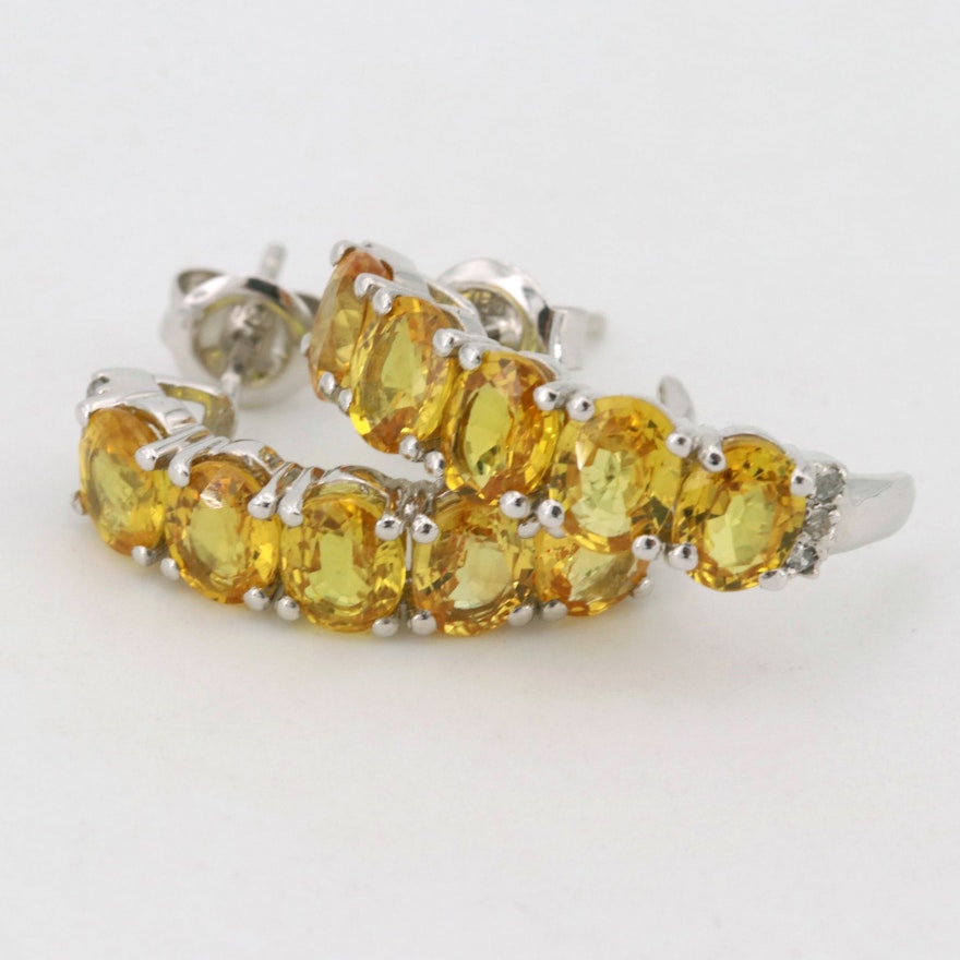 18K White Gold Yellow Sapphire Diamond Earrings