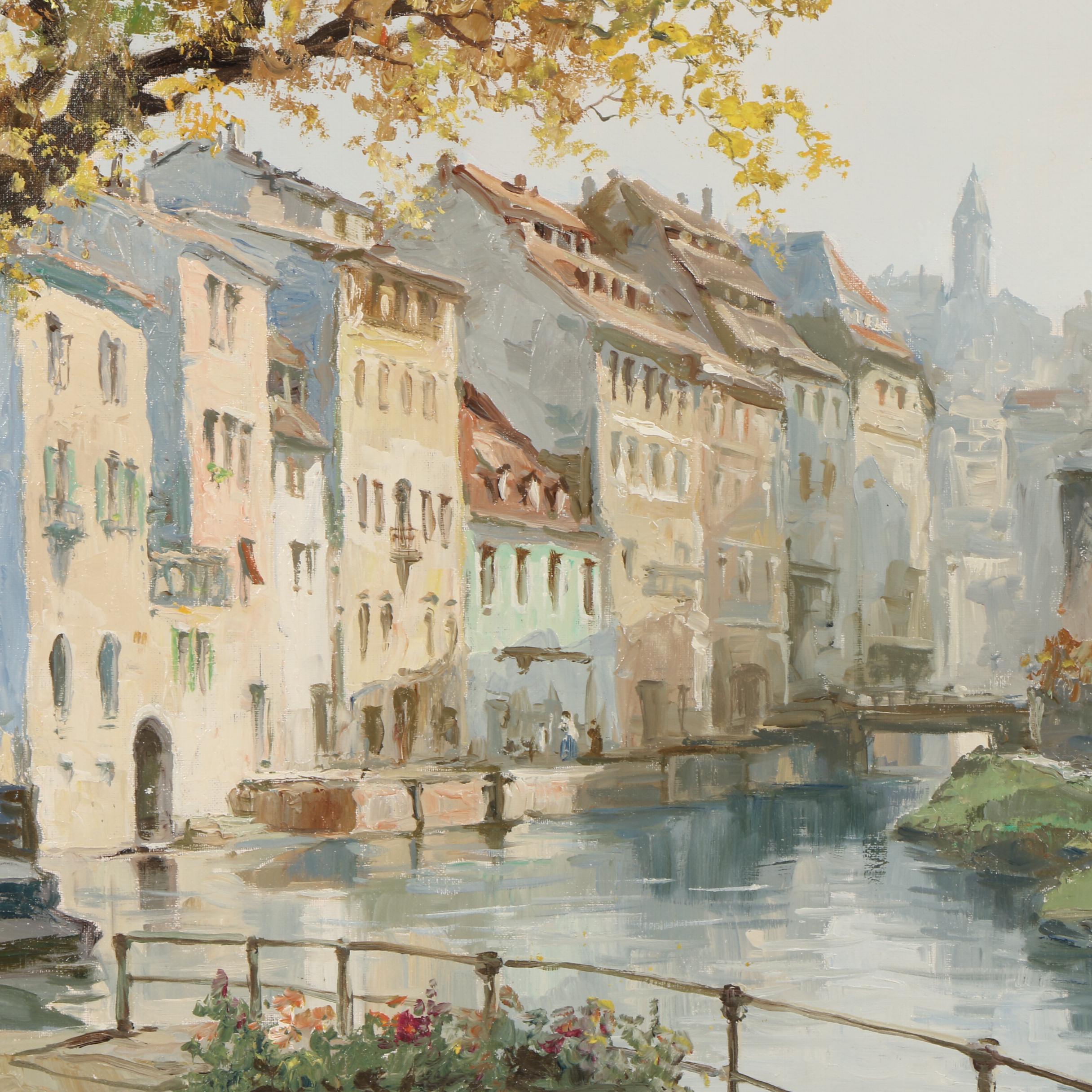 Ernst F. Karger Oil Painting of Canal Scene "Strassburg"