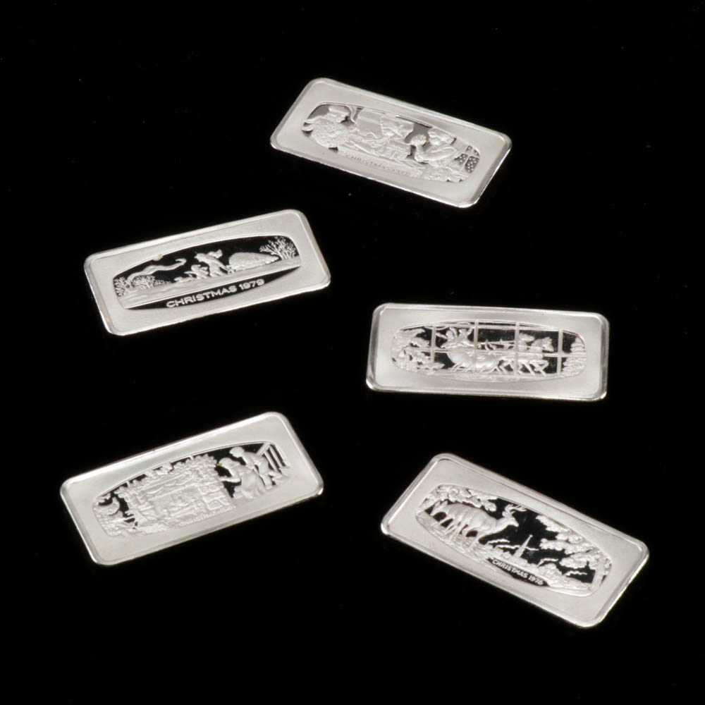 1975 - 1979 Franklin Mint Sterling Silver Christmas Ingots