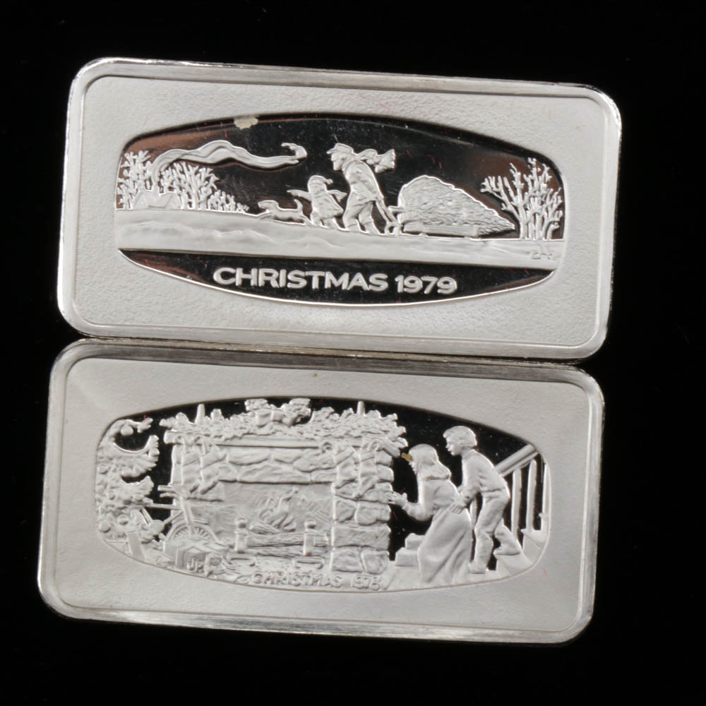 1975 - 1979 Franklin Mint Sterling Silver Christmas Ingots