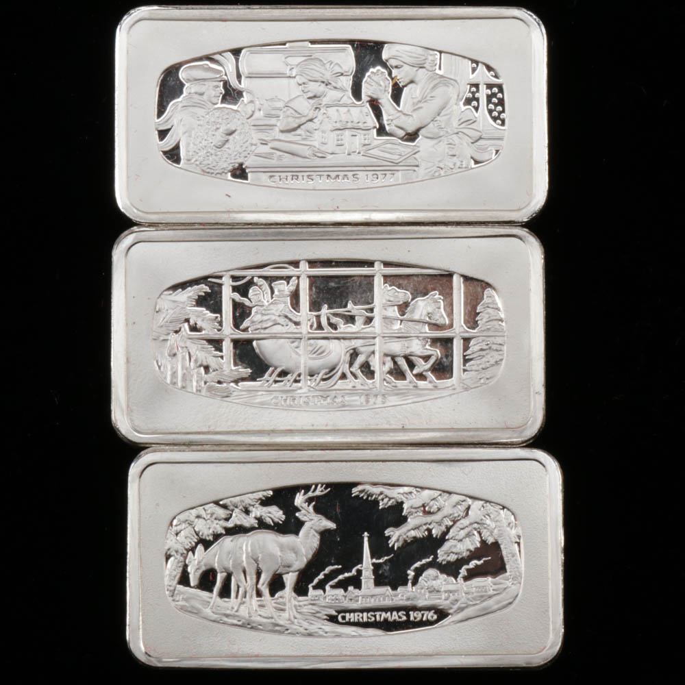 1975 - 1979 Franklin Mint Sterling Silver Christmas Ingots