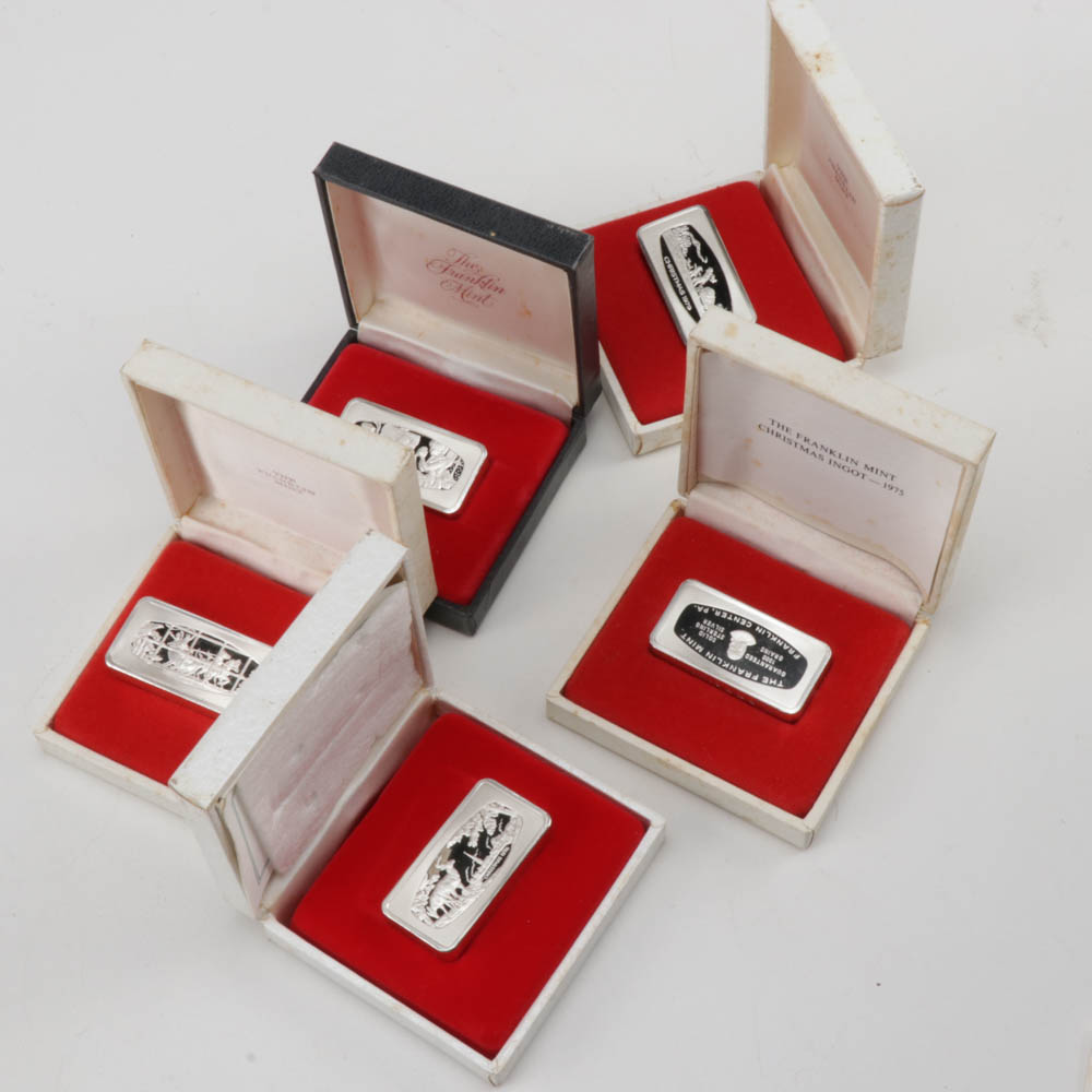1975 - 1979 Franklin Mint Sterling Silver Christmas Ingots