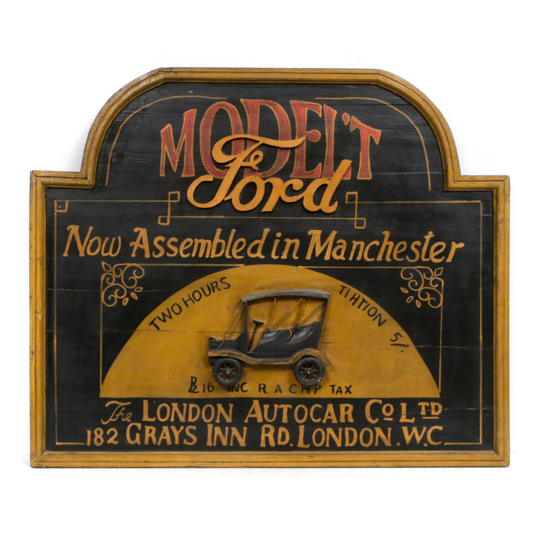 British London Autocar Company Model-T Ford Wood Advertising Sign, Circa 1914
